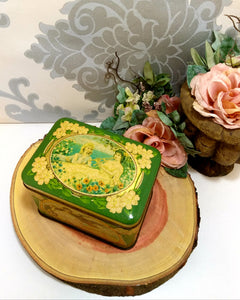 Collectable Vintage Green & Gold Tin With Lacquered Effect