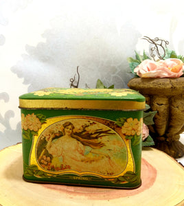 Collectable Vintage Green & Gold Tin With Lacquered Effect