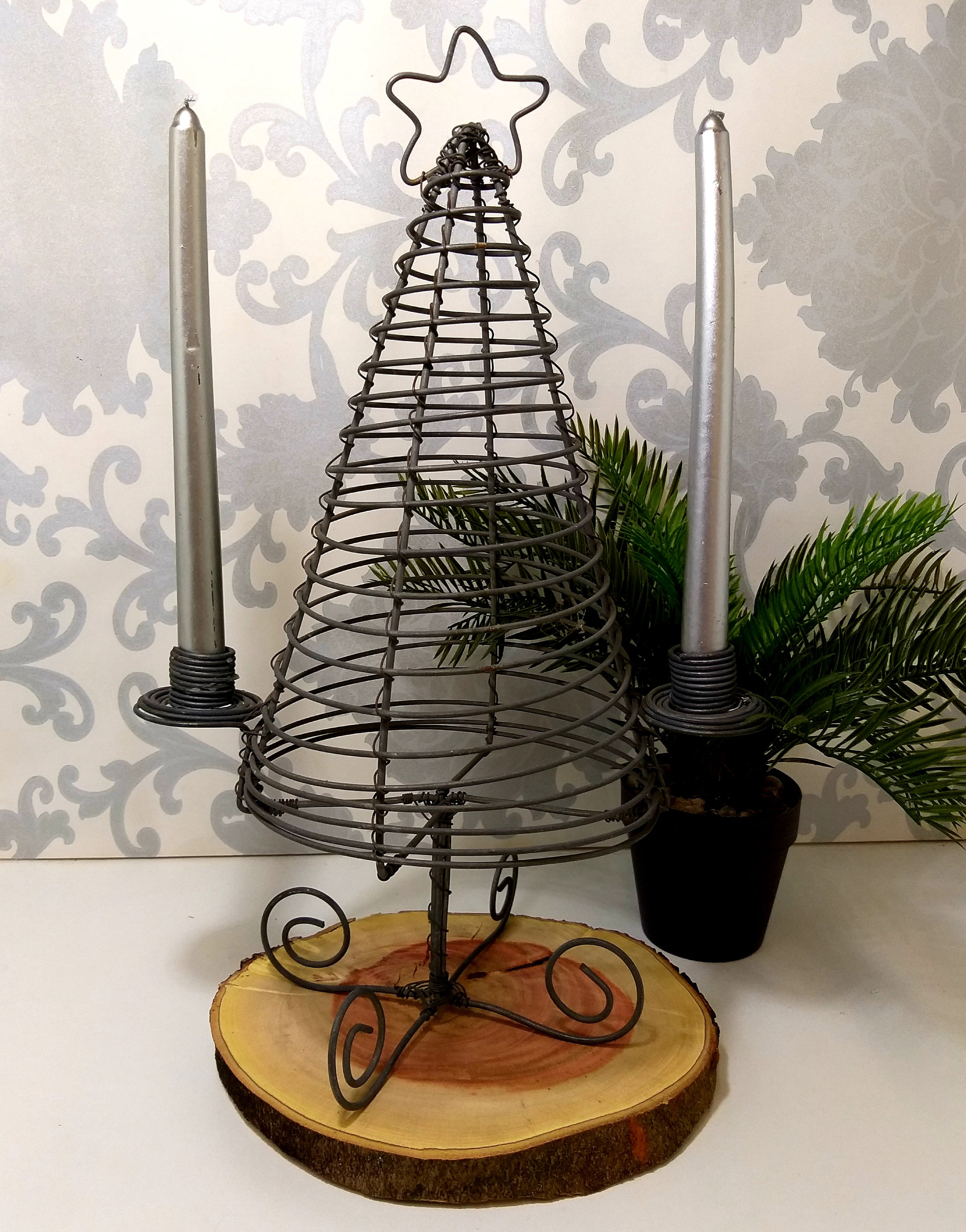 Handmade Wire Christmas Tree Candelabra