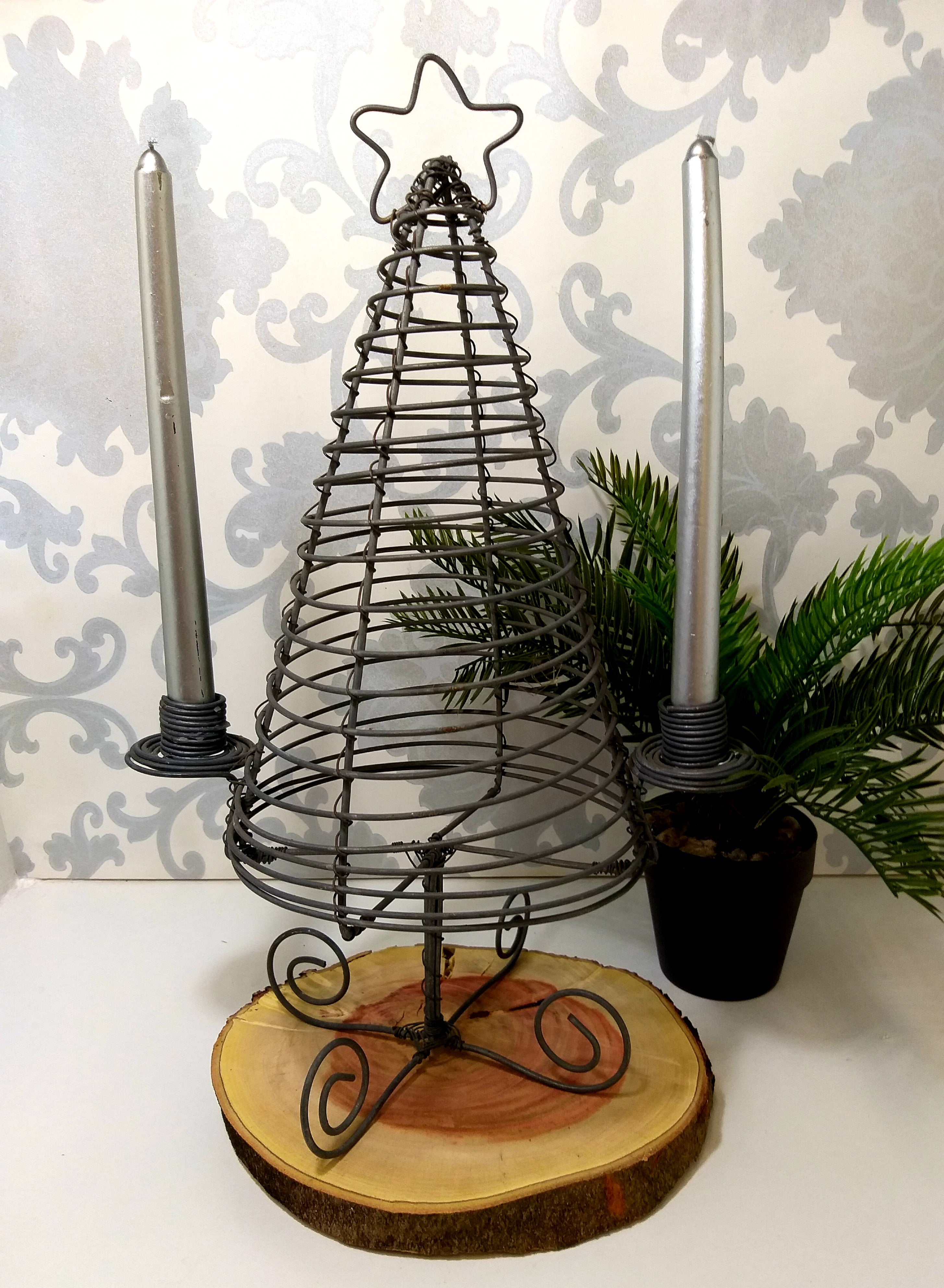 Handmade Wire Christmas Tree Candelabra