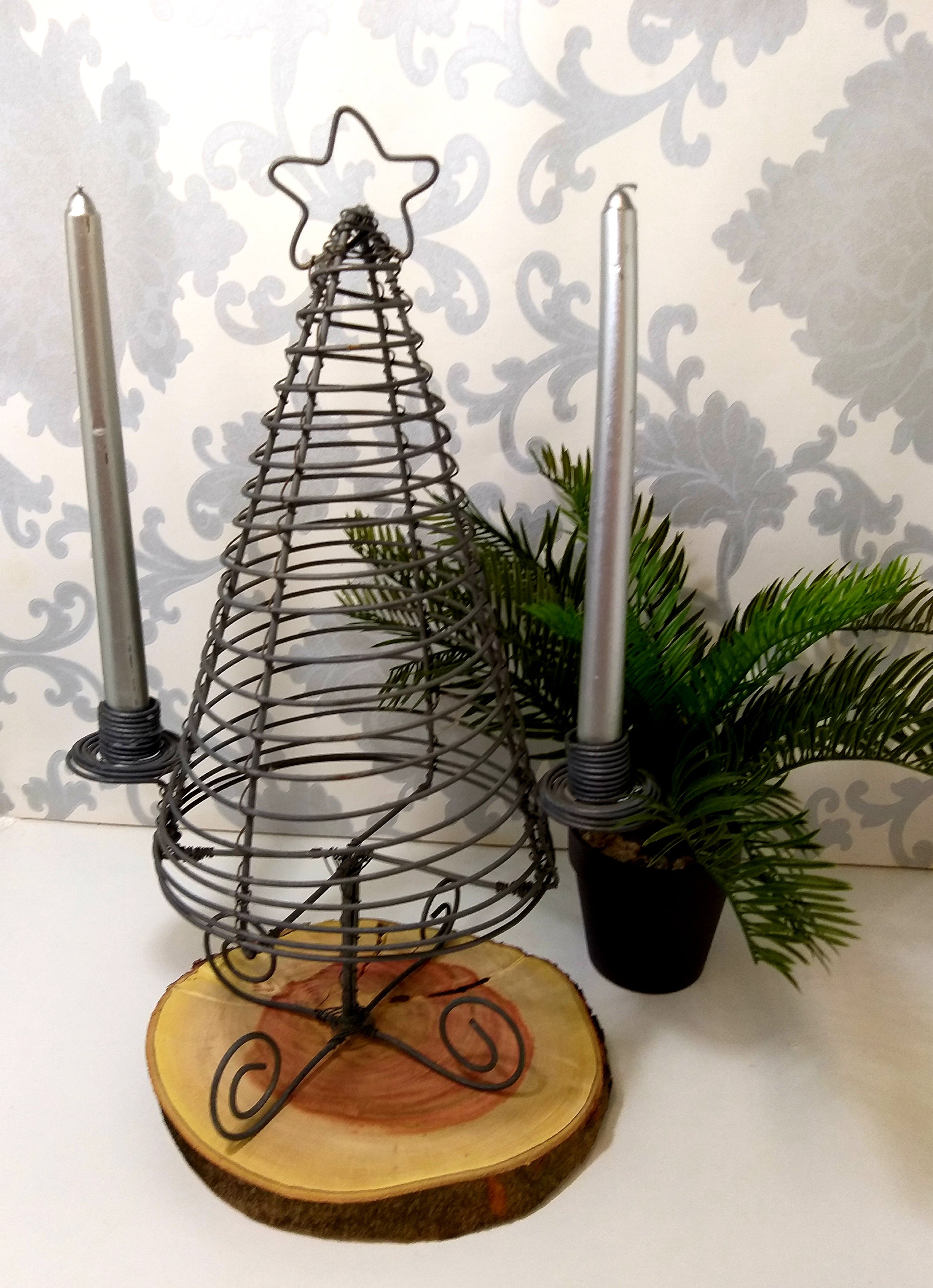 Handmade Wire Christmas Tree Candelabra