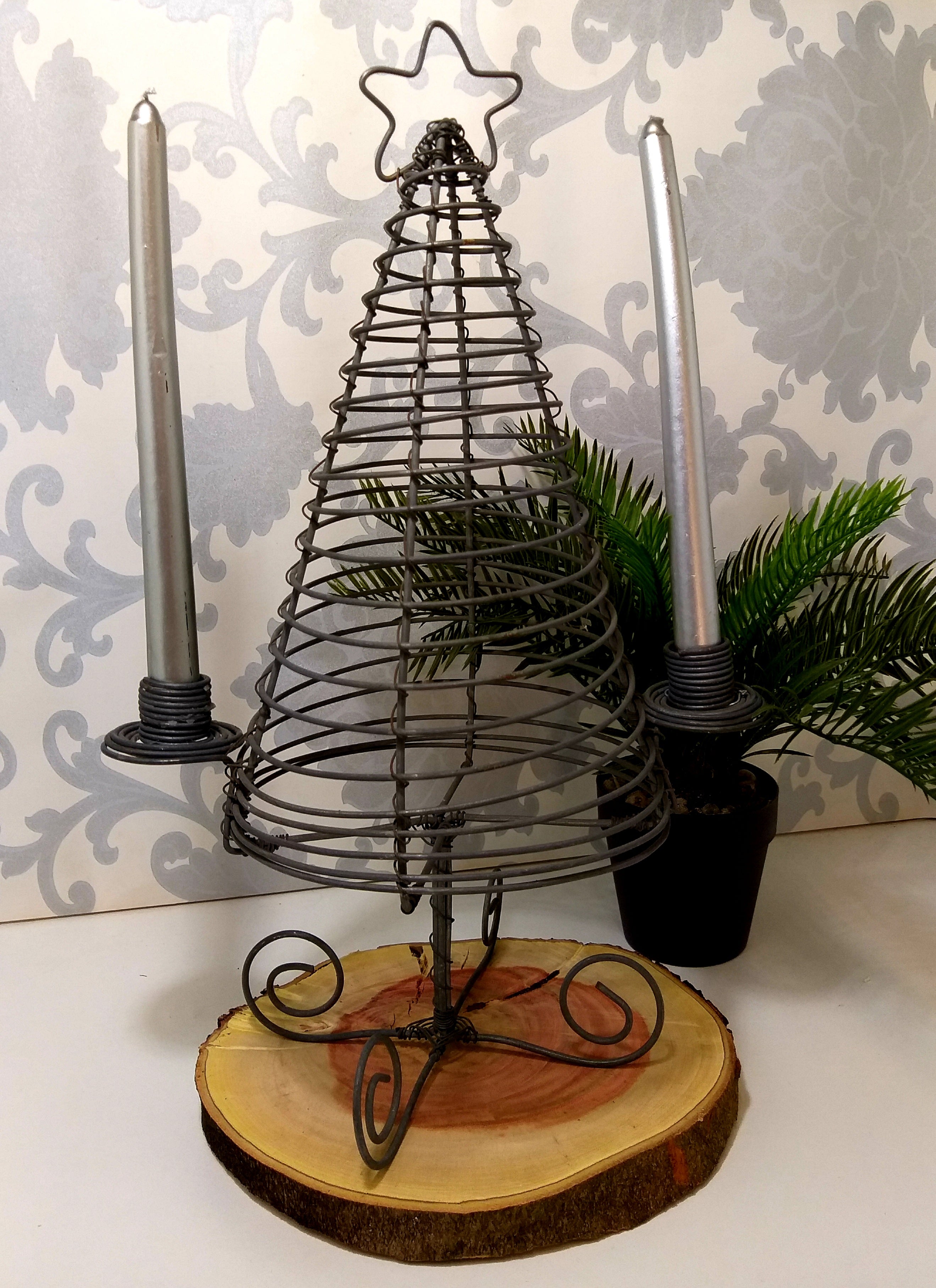Handmade Wire Christmas Tree Candelabra