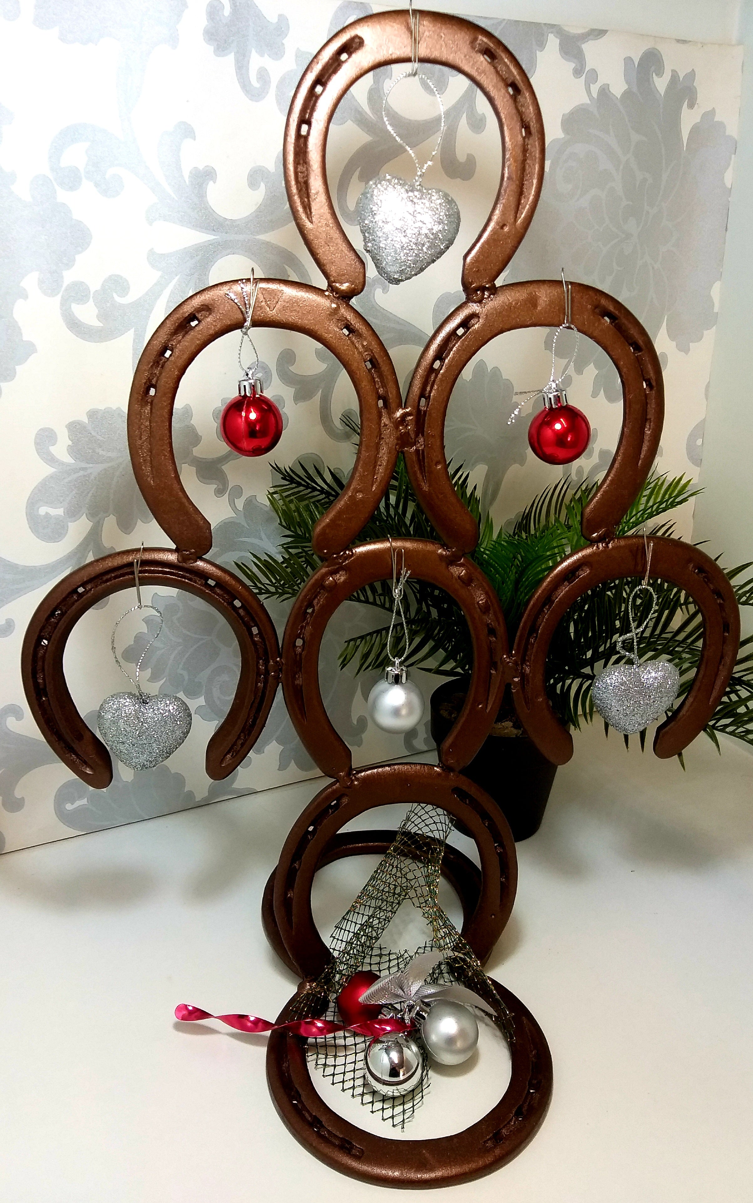 Small Re- And Up-Cycled Handmade Horseshoe Christmas Tree