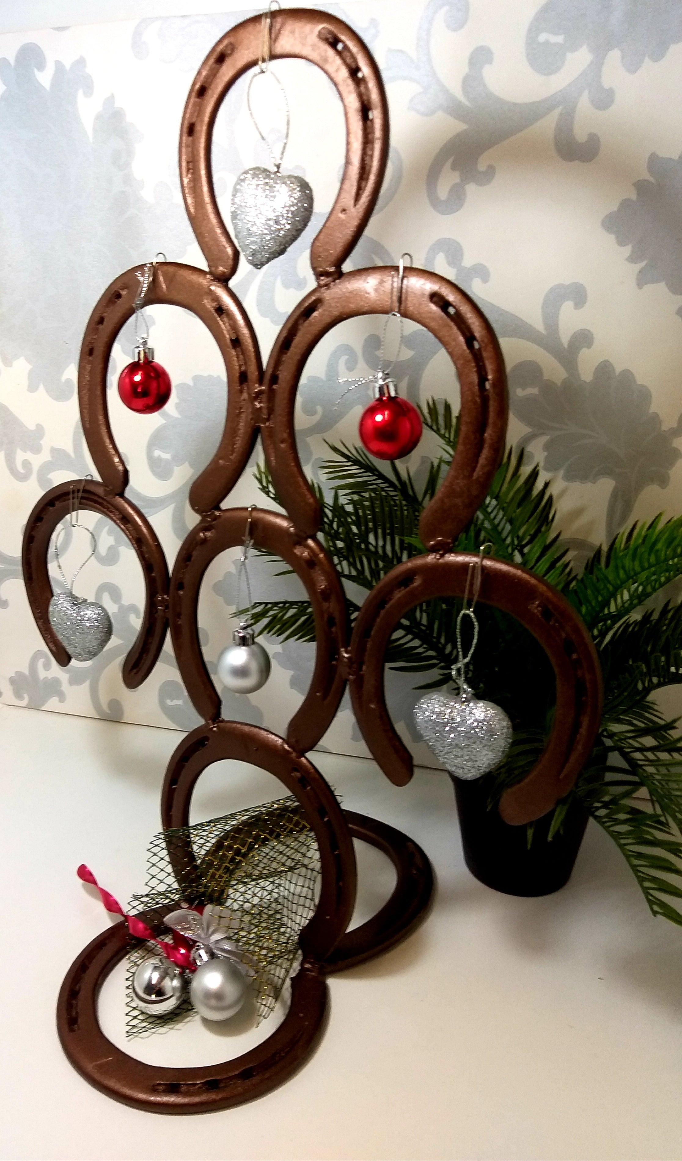 Small Re- And Up-Cycled Handmade Horseshoe Christmas Tree