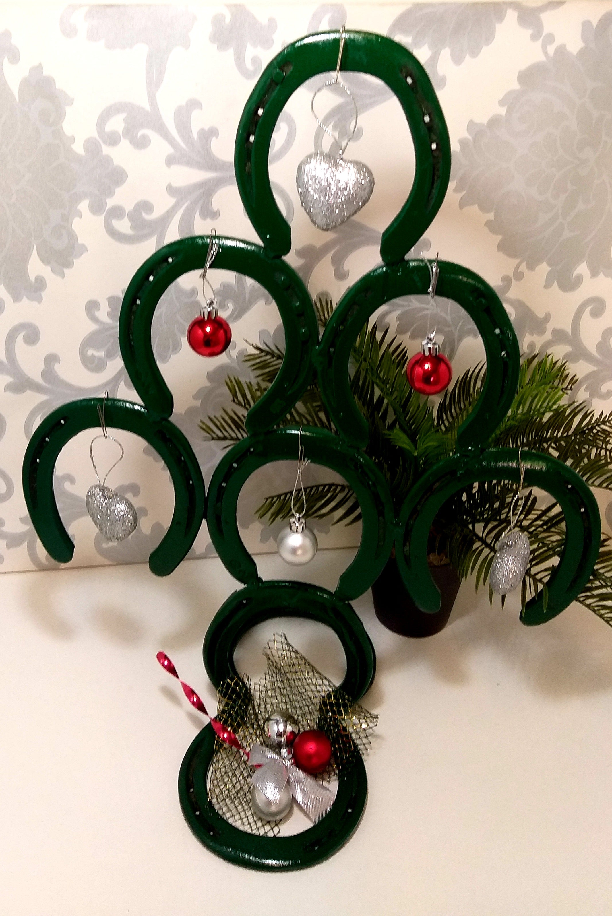 Small Re- And Up-Cycled Handmade Horseshoe Christmas Tree
