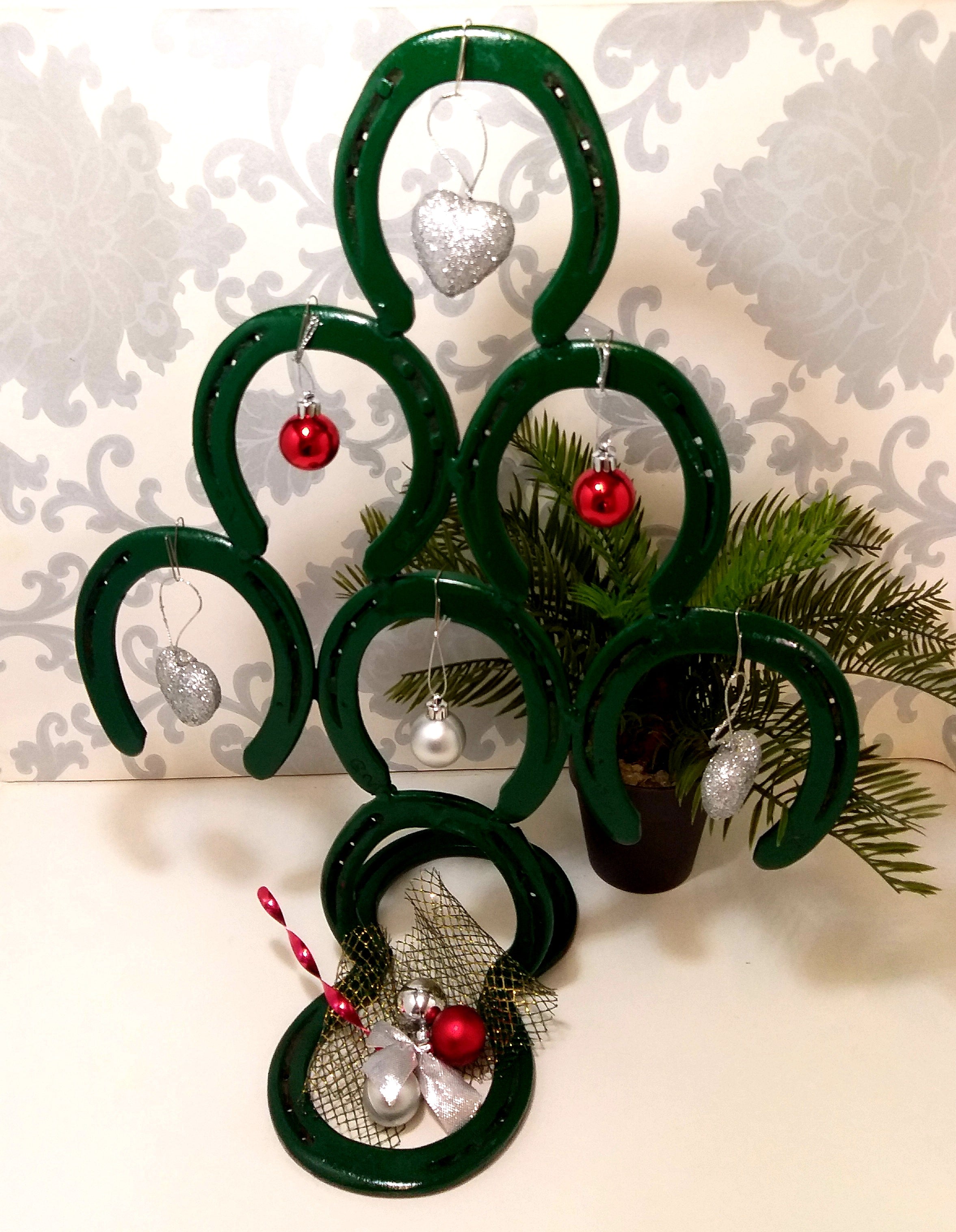 Small Re- And Up-Cycled Handmade Horseshoe Christmas Tree