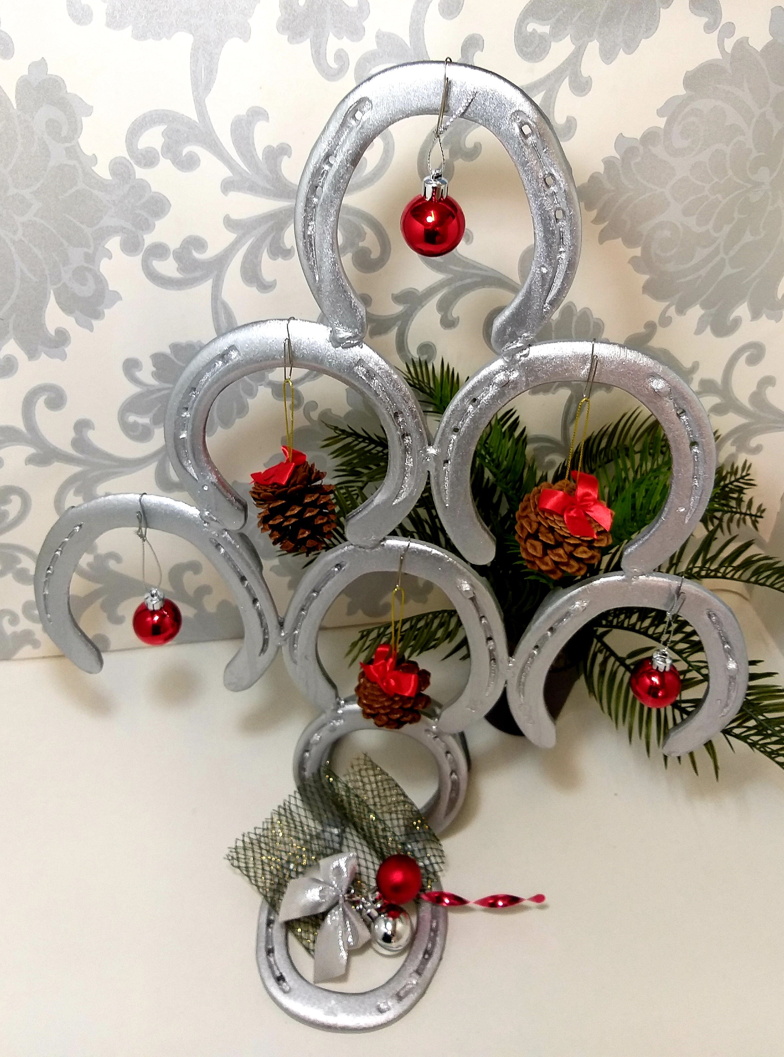 Small Re- And Up-Cycled Handmade Horseshoe Christmas Tree