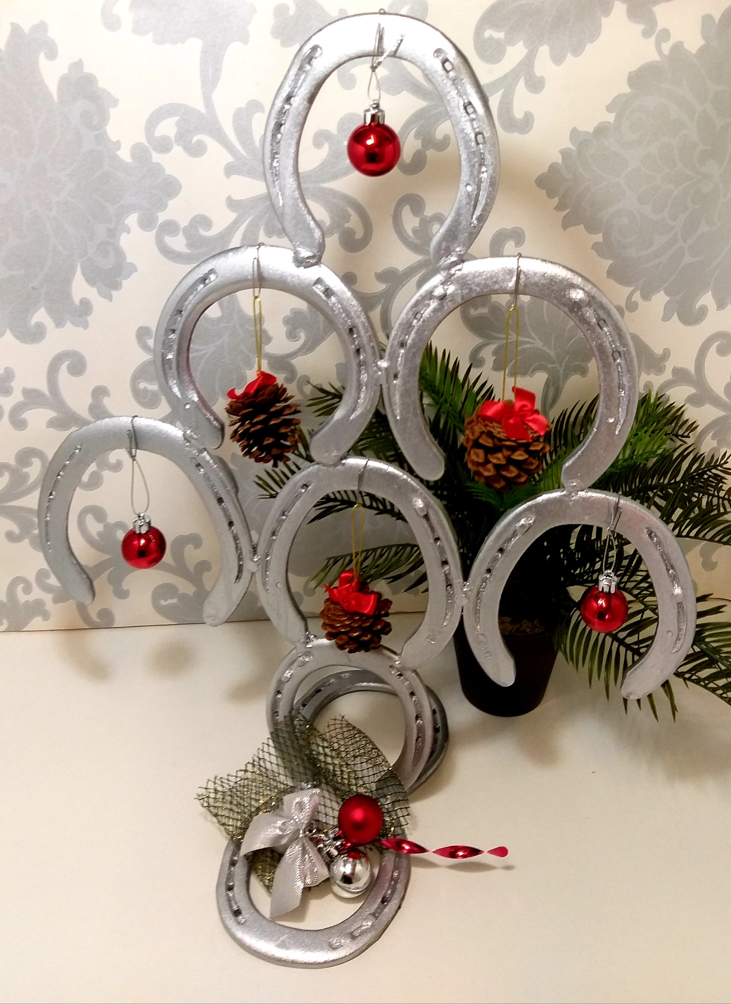 Small Re- And Up-Cycled Handmade Horseshoe Christmas Tree