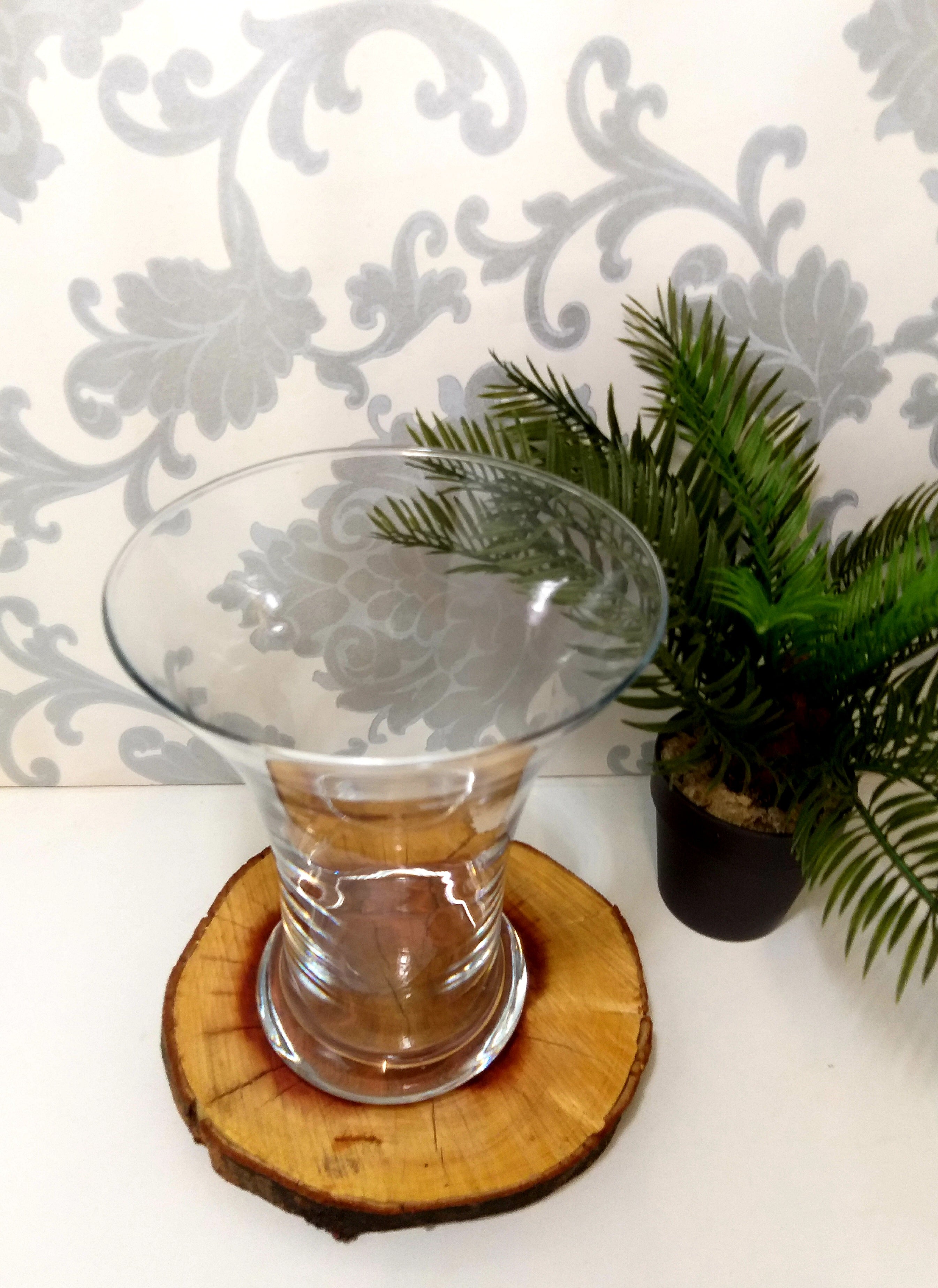 Clear Glass Fluted Flower Vase With Thick Rolled Base