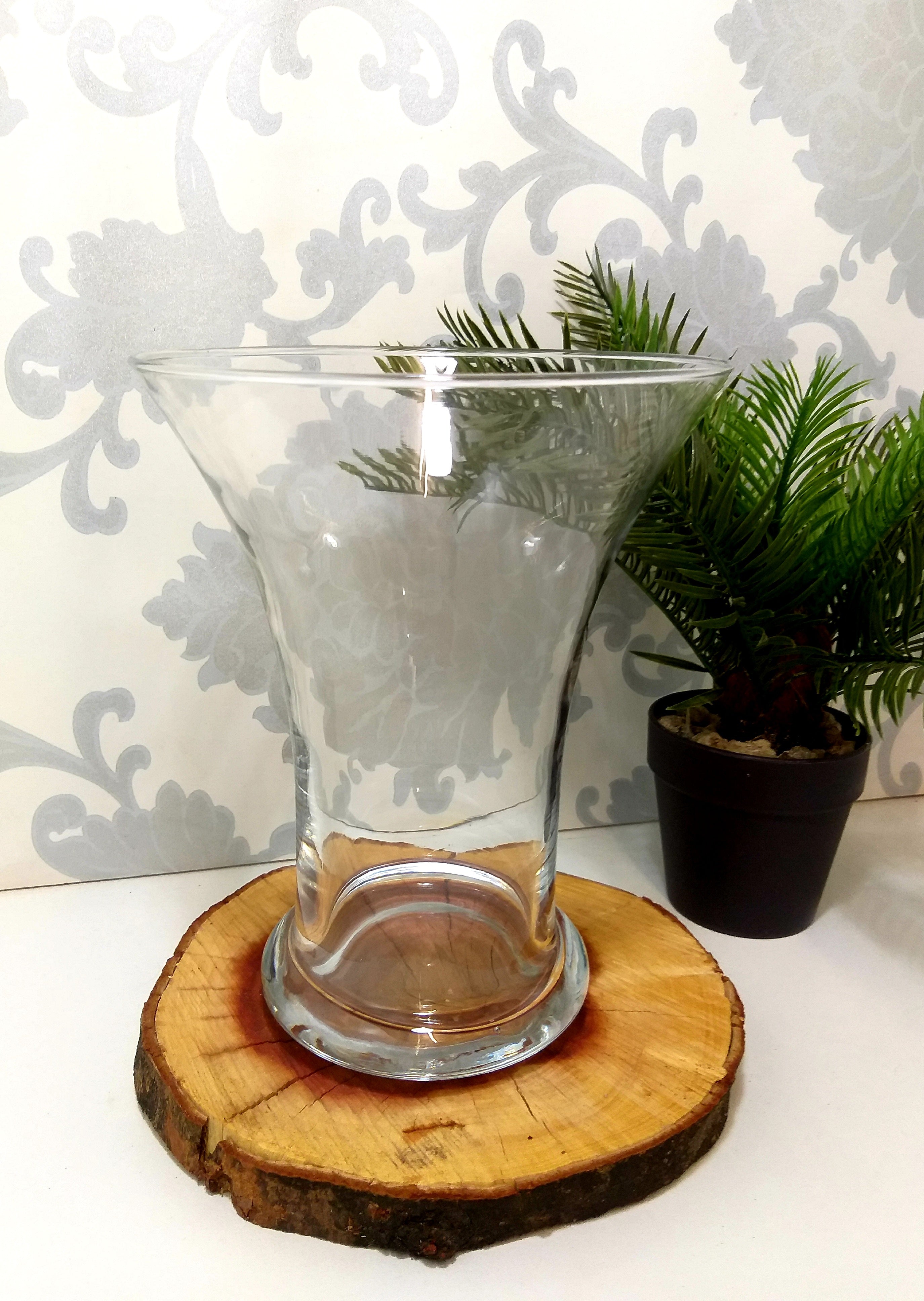 Clear Glass Fluted Flower Vase With Thick Rolled Base