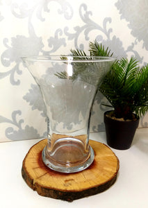 Clear Glass Fluted Flower Vase With Thick Rolled Base