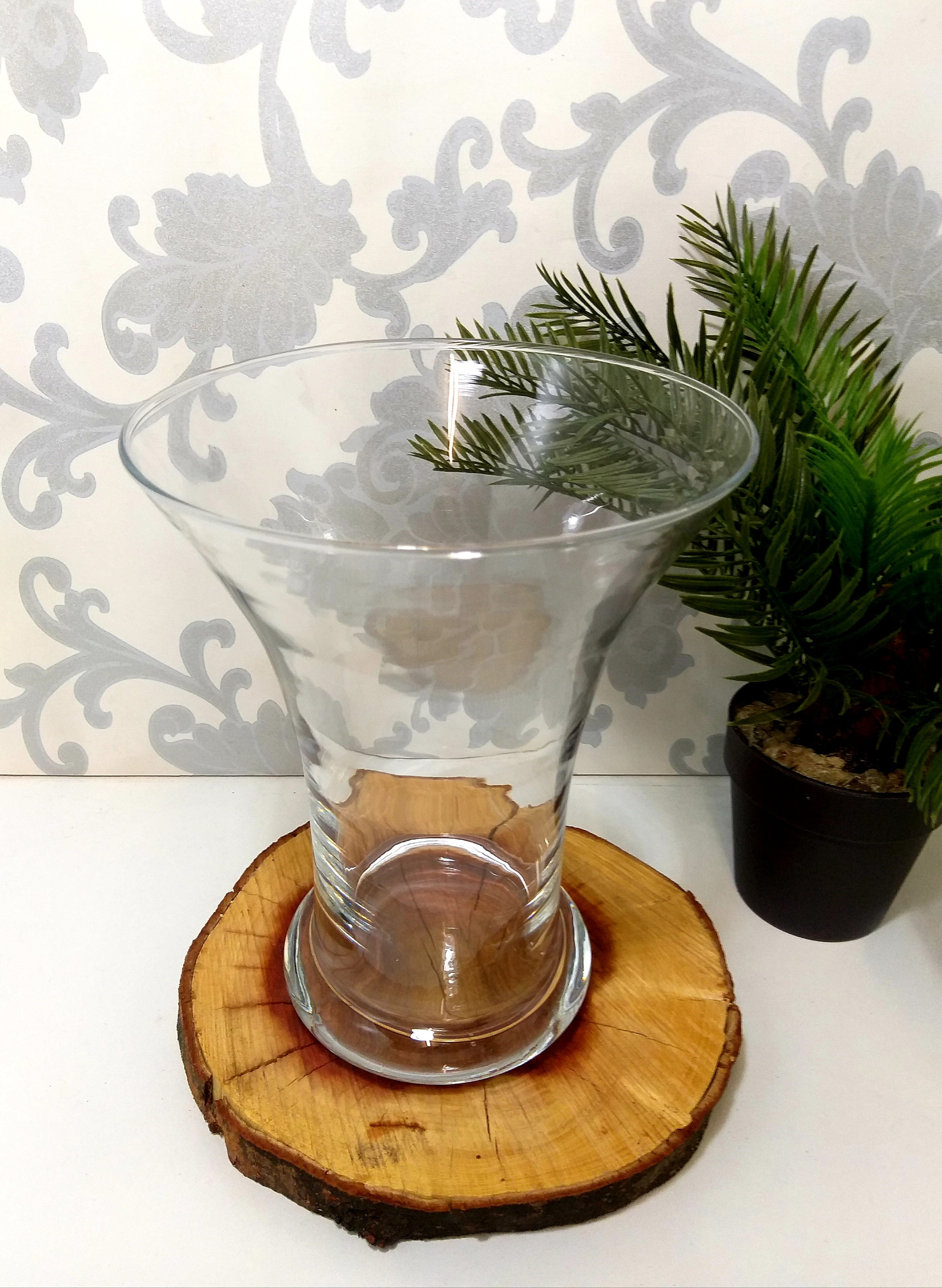 Clear Glass Fluted Flower Vase With Thick Rolled Base