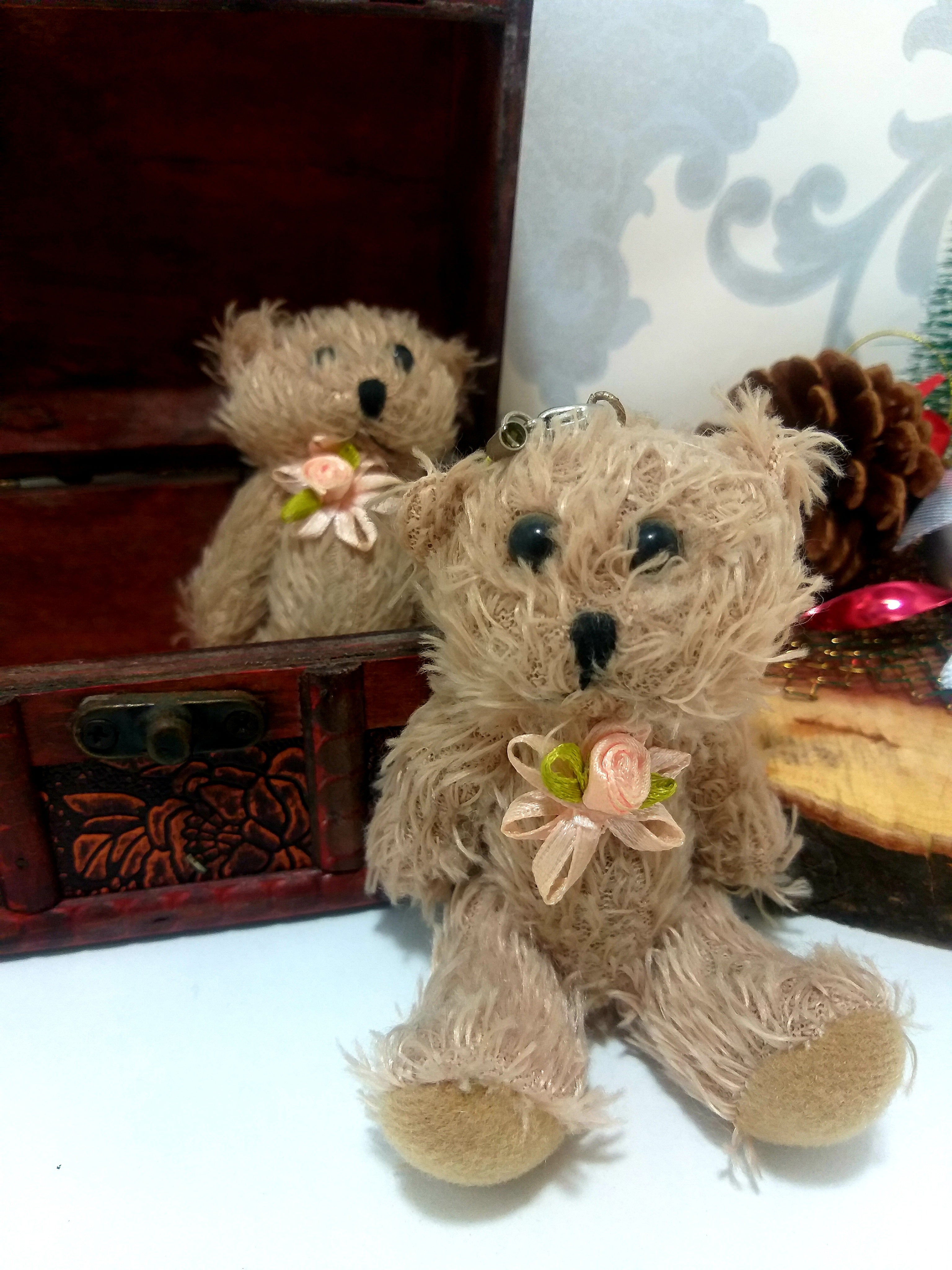 2 Small Vintage Teddy Bears In A Clad Wooden Chest