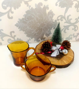 French Amber Duralex Mil Jug / Creamer & Two-Handled Open Sugar Bowl