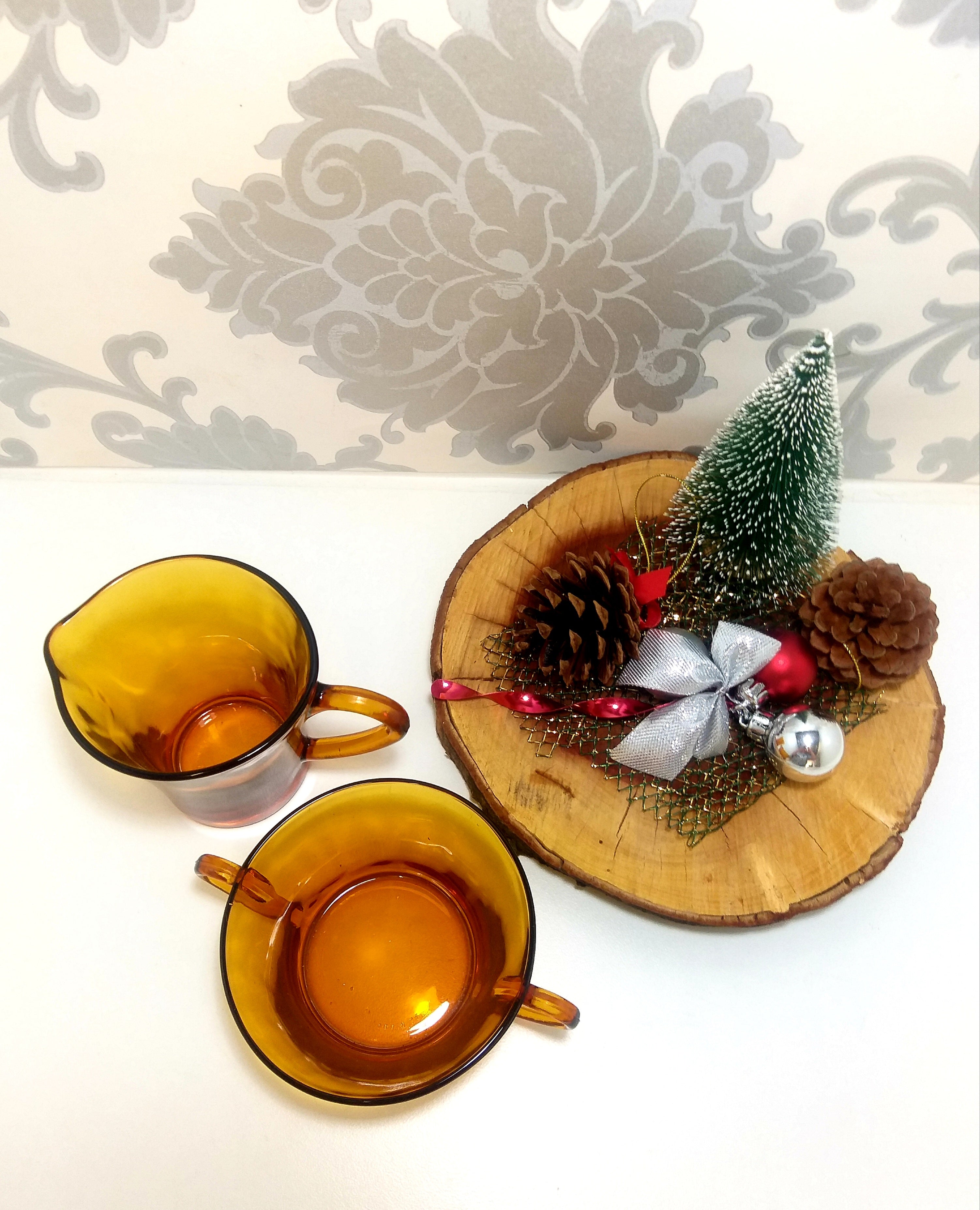 French Amber Duralex Mil Jug / Creamer & Two-Handled Open Sugar Bowl