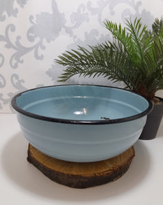 Rare Vintage Blue Enamel Bowl With Thick Black Rim