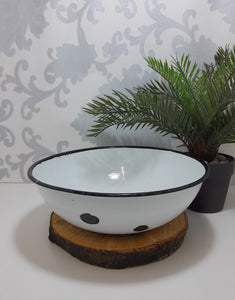 Vintage White Enamel Bowl With Thick Black Rim