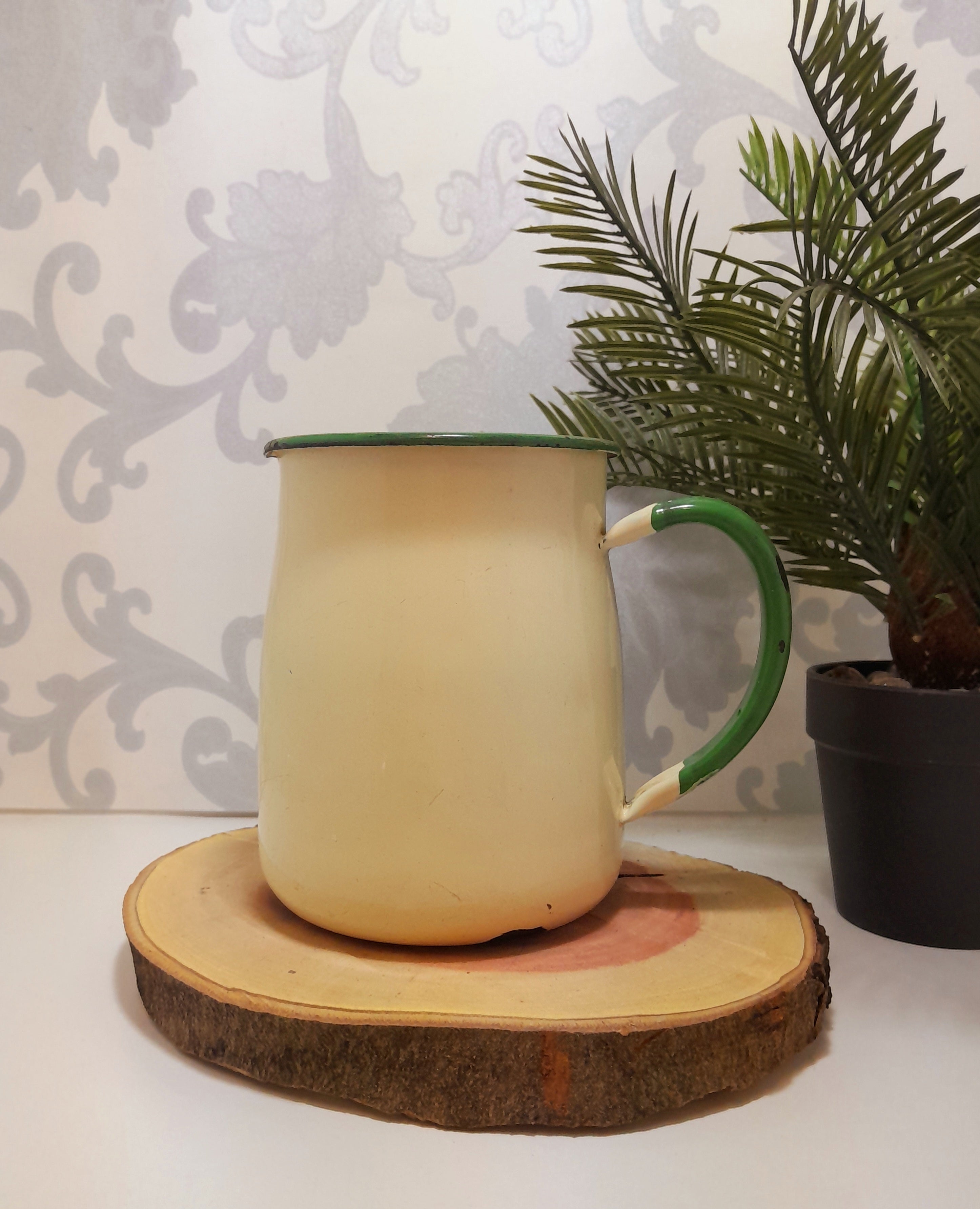 Classic Vintage Cream & Green Enamel Jug