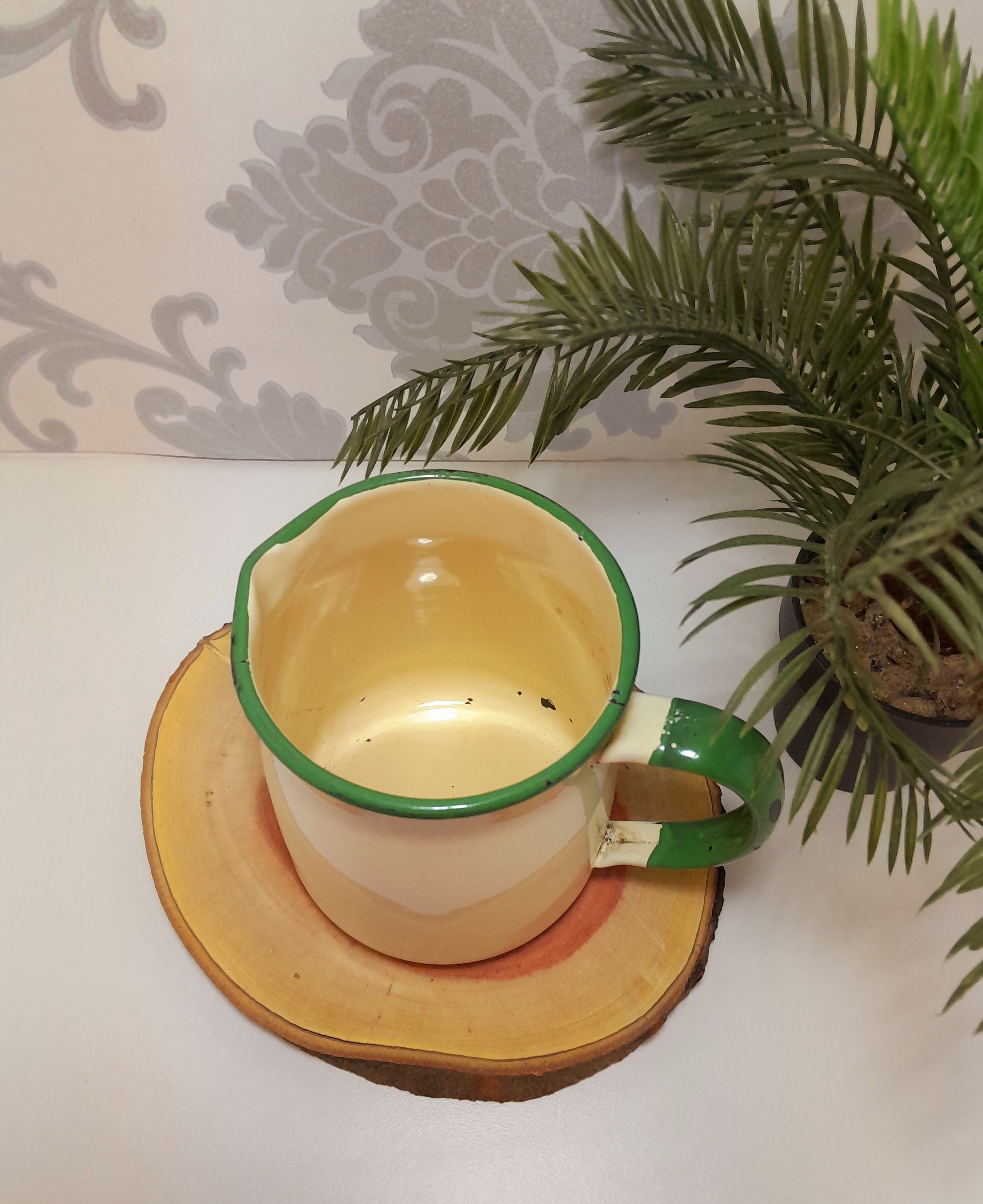 Classic Vintage Cream & Green Enamel Jug