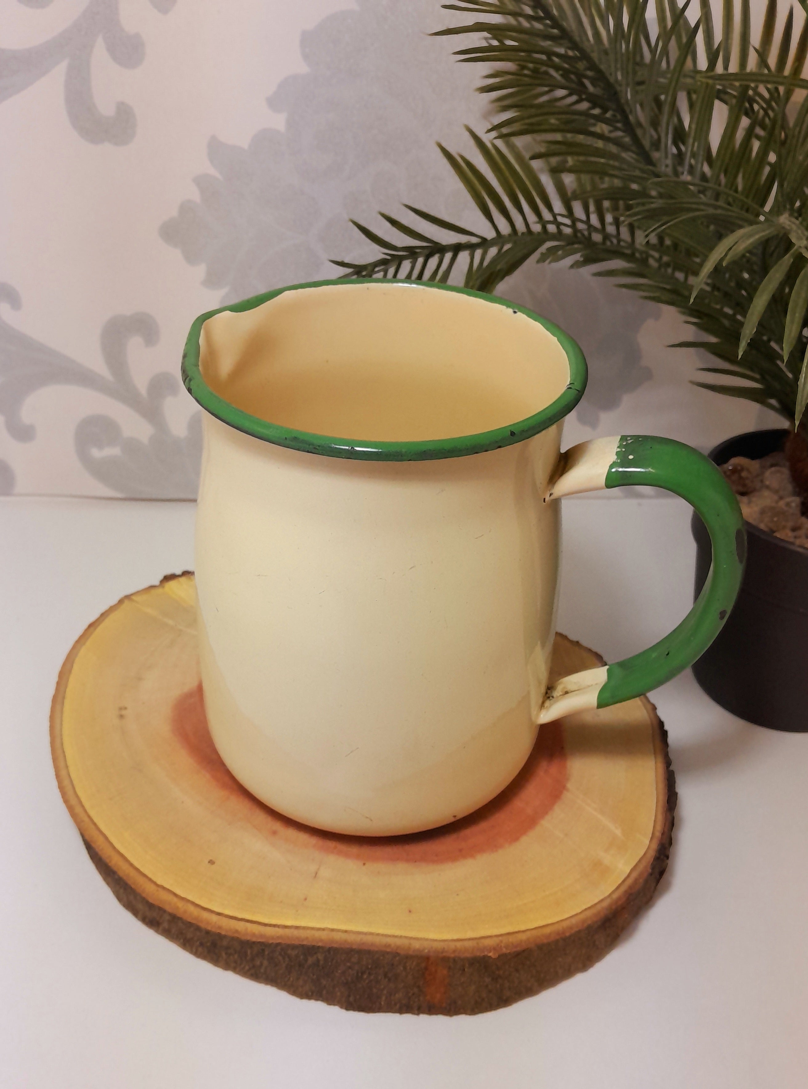 Classic Vintage Cream & Green Enamel Jug