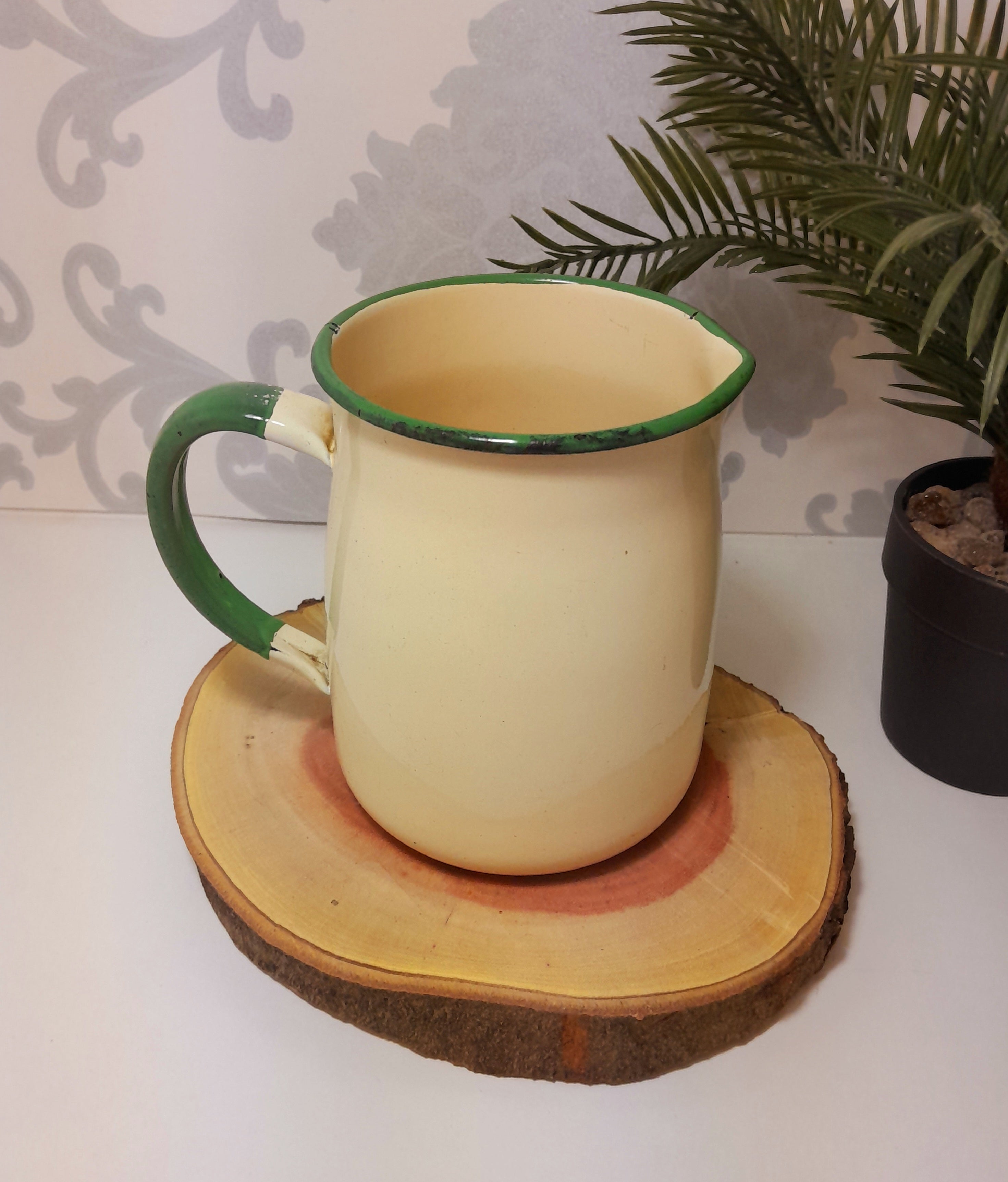 Classic Vintage Cream & Green Enamel Jug