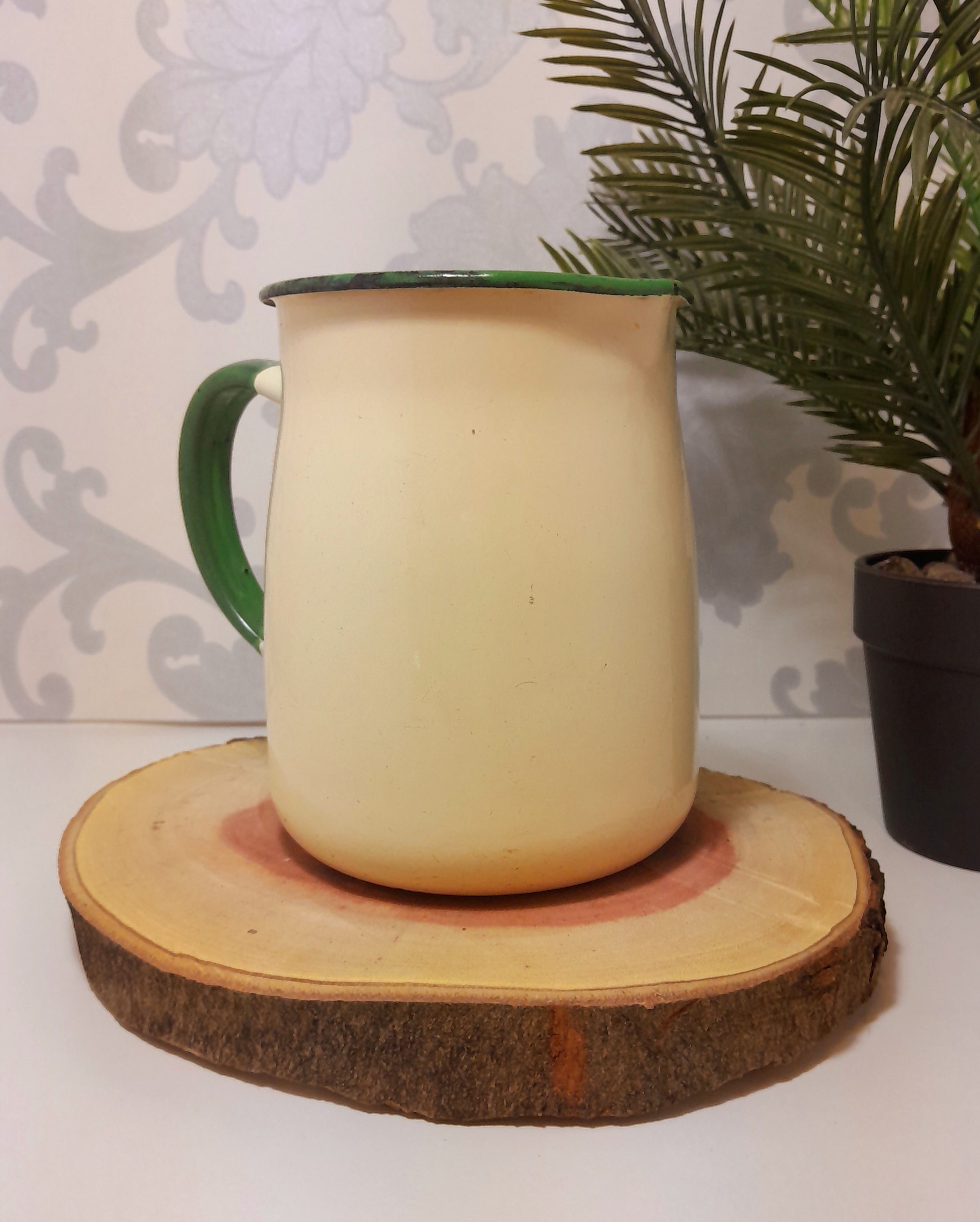 Classic Vintage Cream & Green Enamel Jug