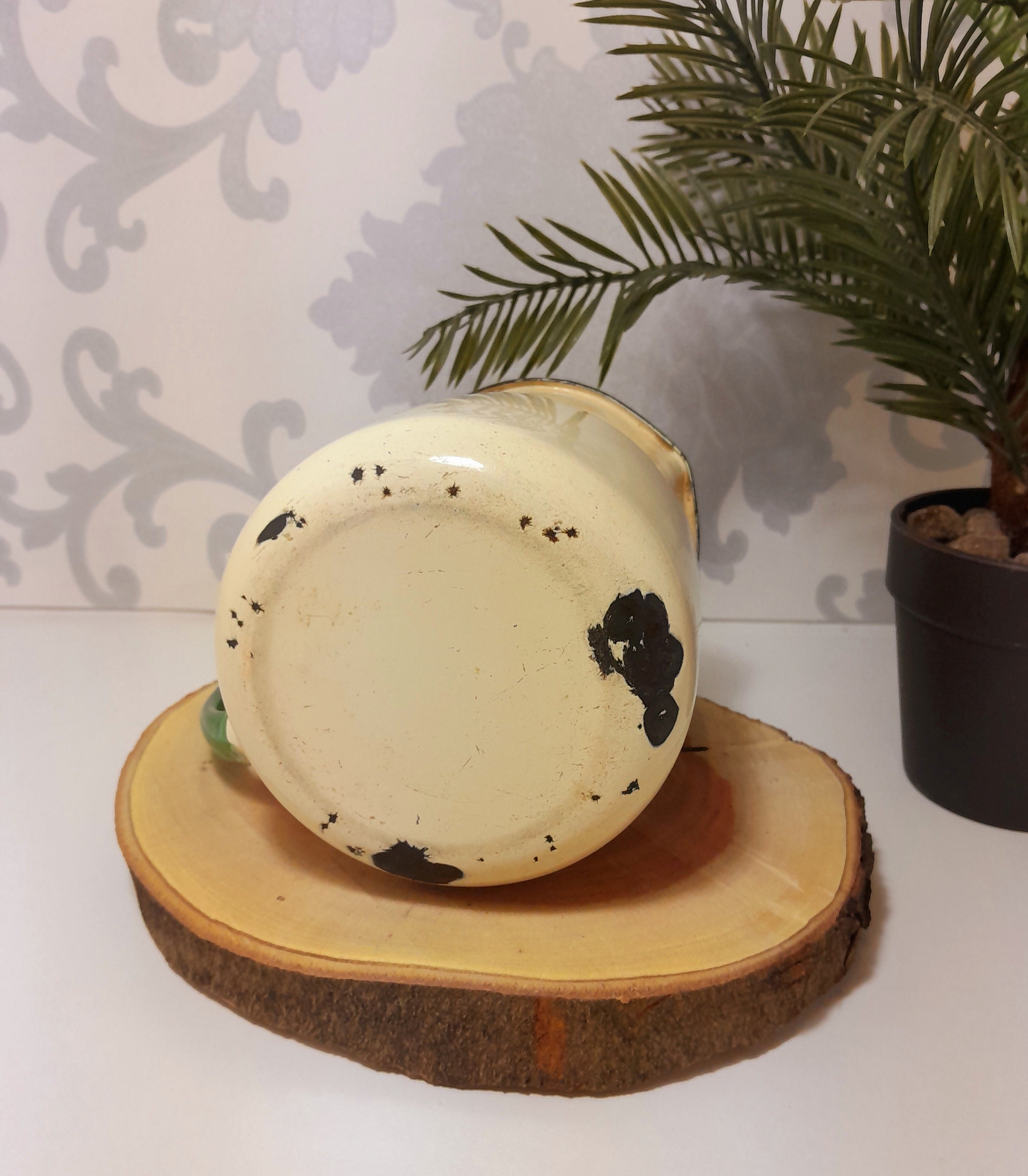 Classic Vintage Cream & Green Enamel Jug
