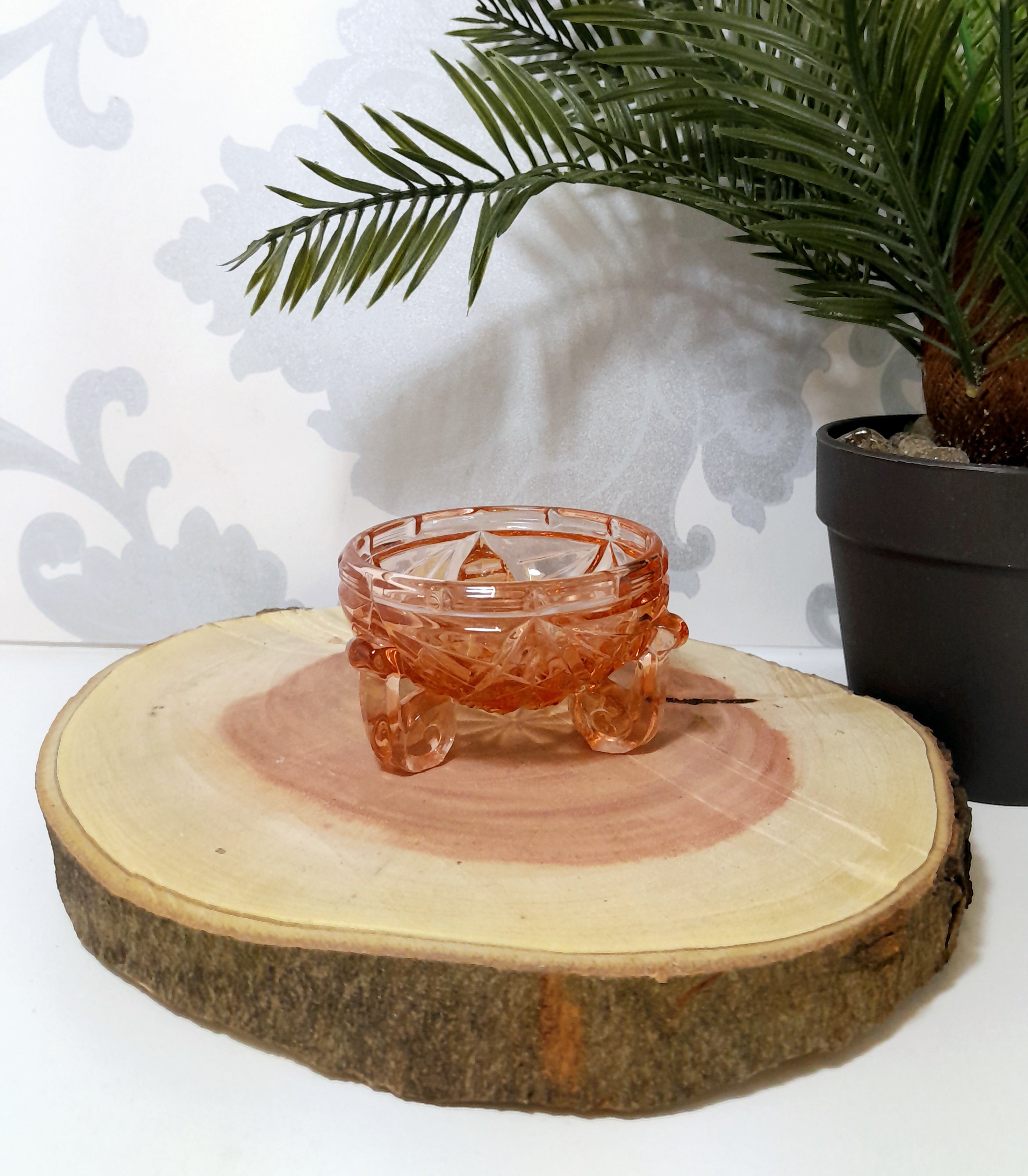 Salmon Pink Vintage Glass Vanity Trinket Holder