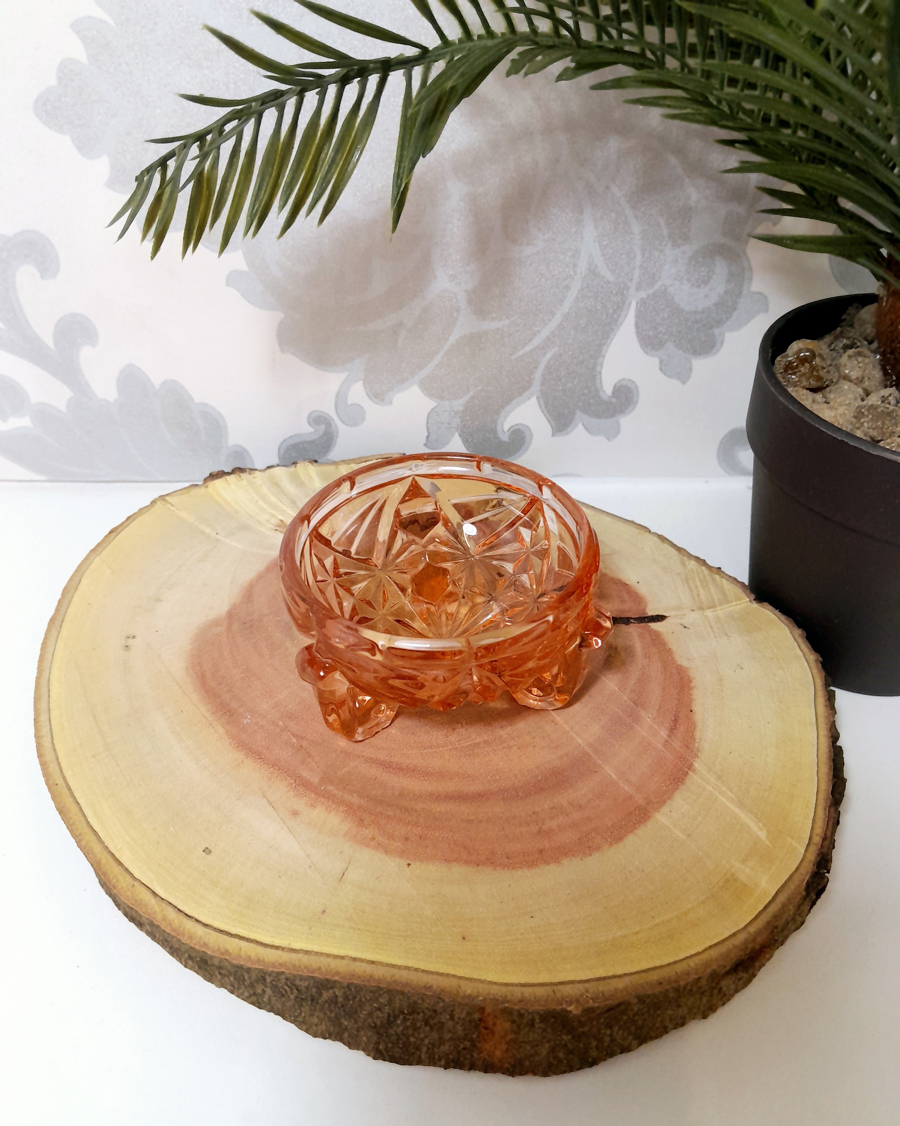 Salmon Pink Vintage Glass Vanity Trinket Holder