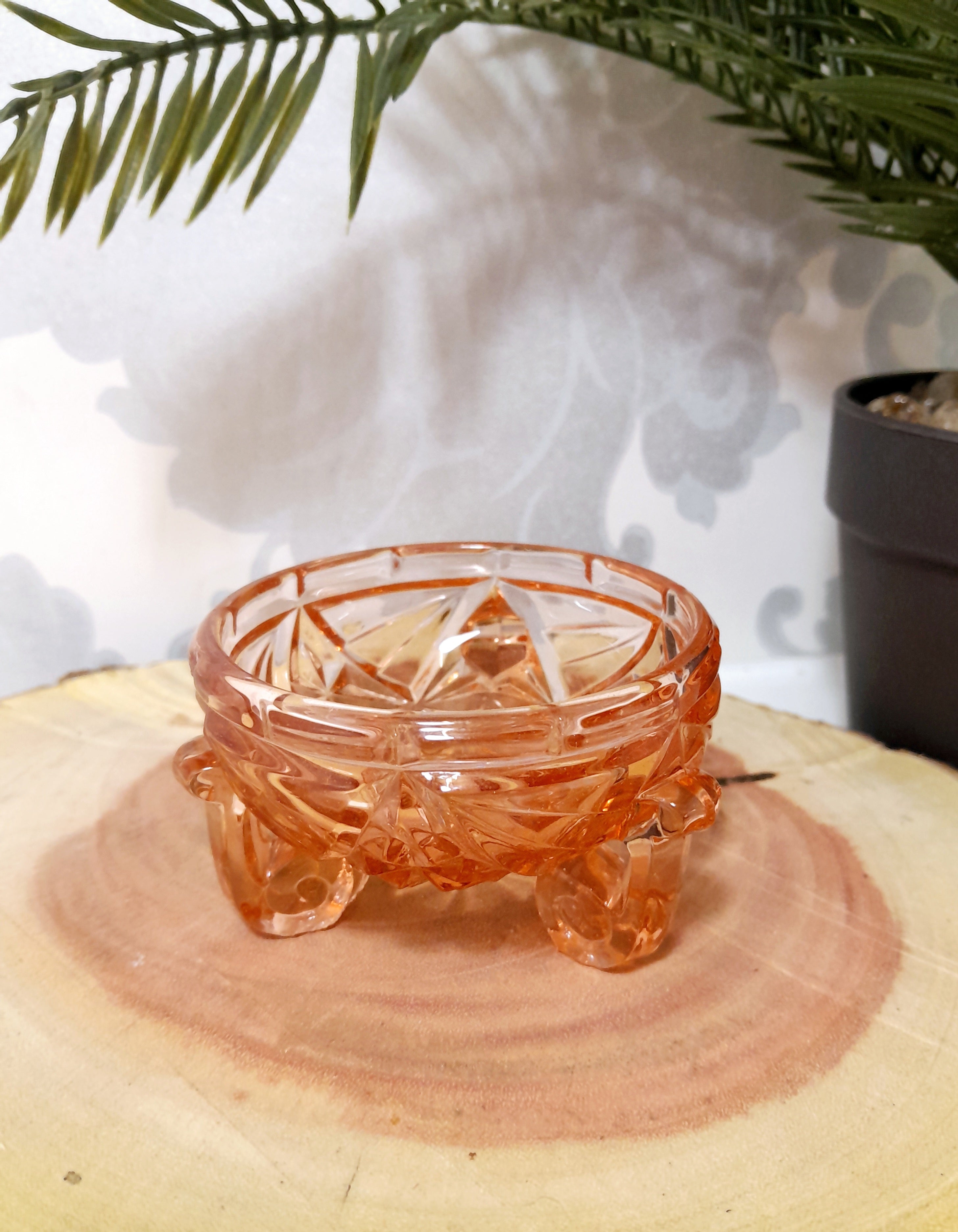 Salmon Pink Vintage Glass Vanity Trinket Holder