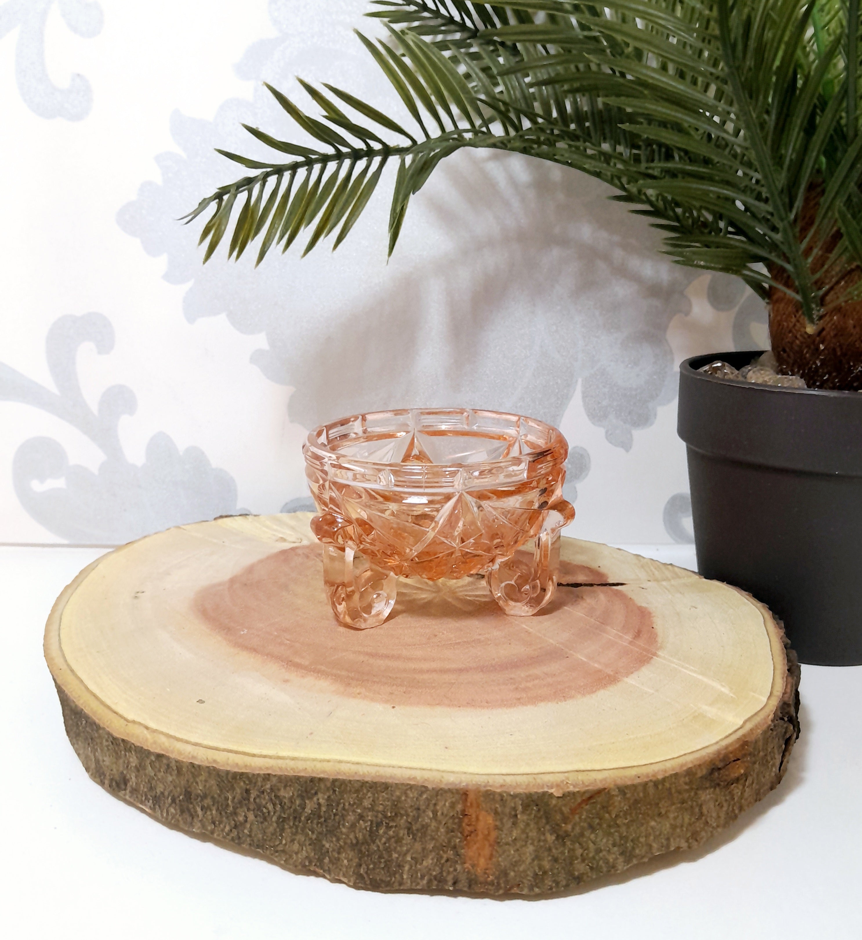 Salmon Pink Vintage Glass Vanity Trinket Holder