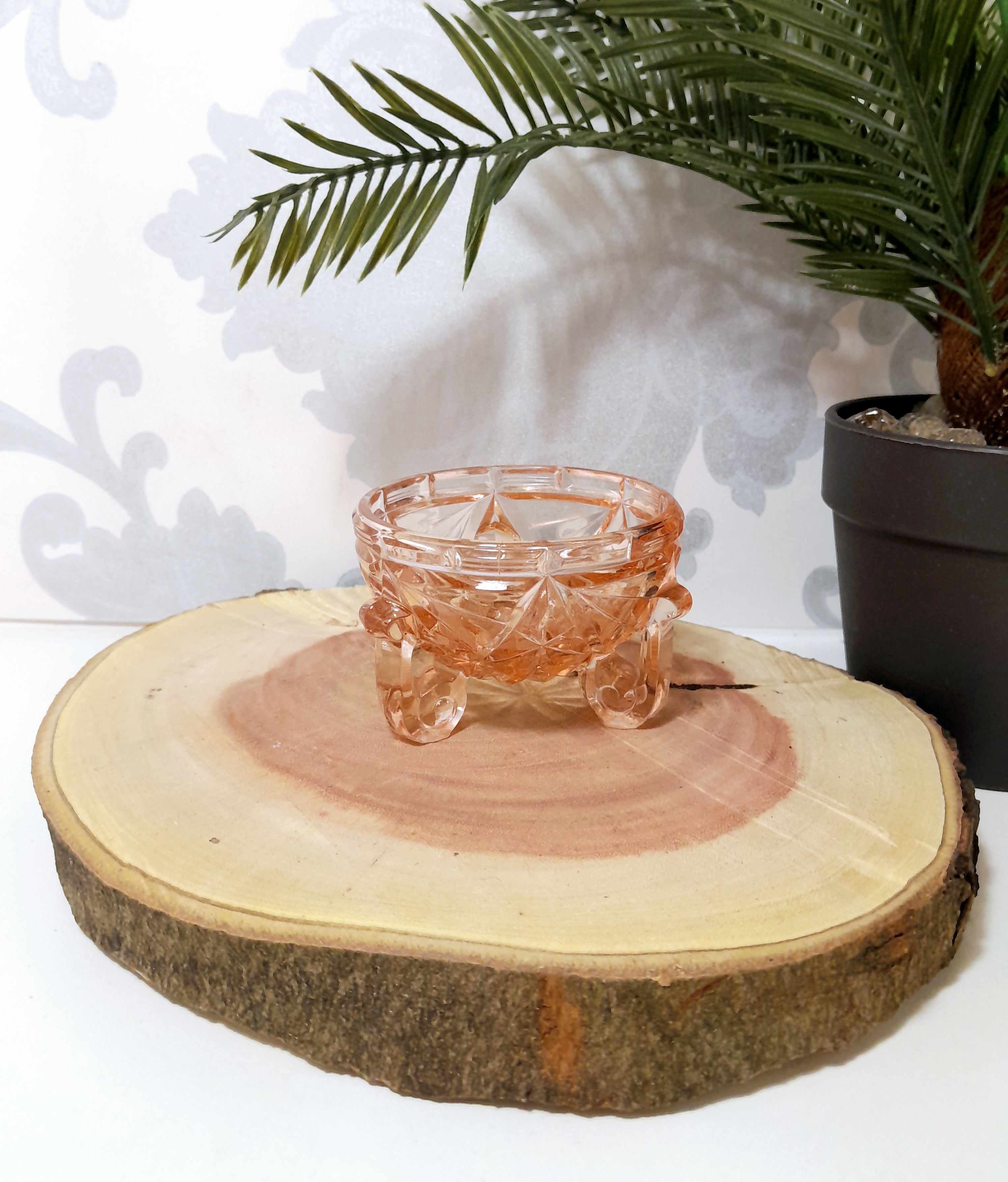 Salmon Pink Vintage Glass Vanity Trinket Holder