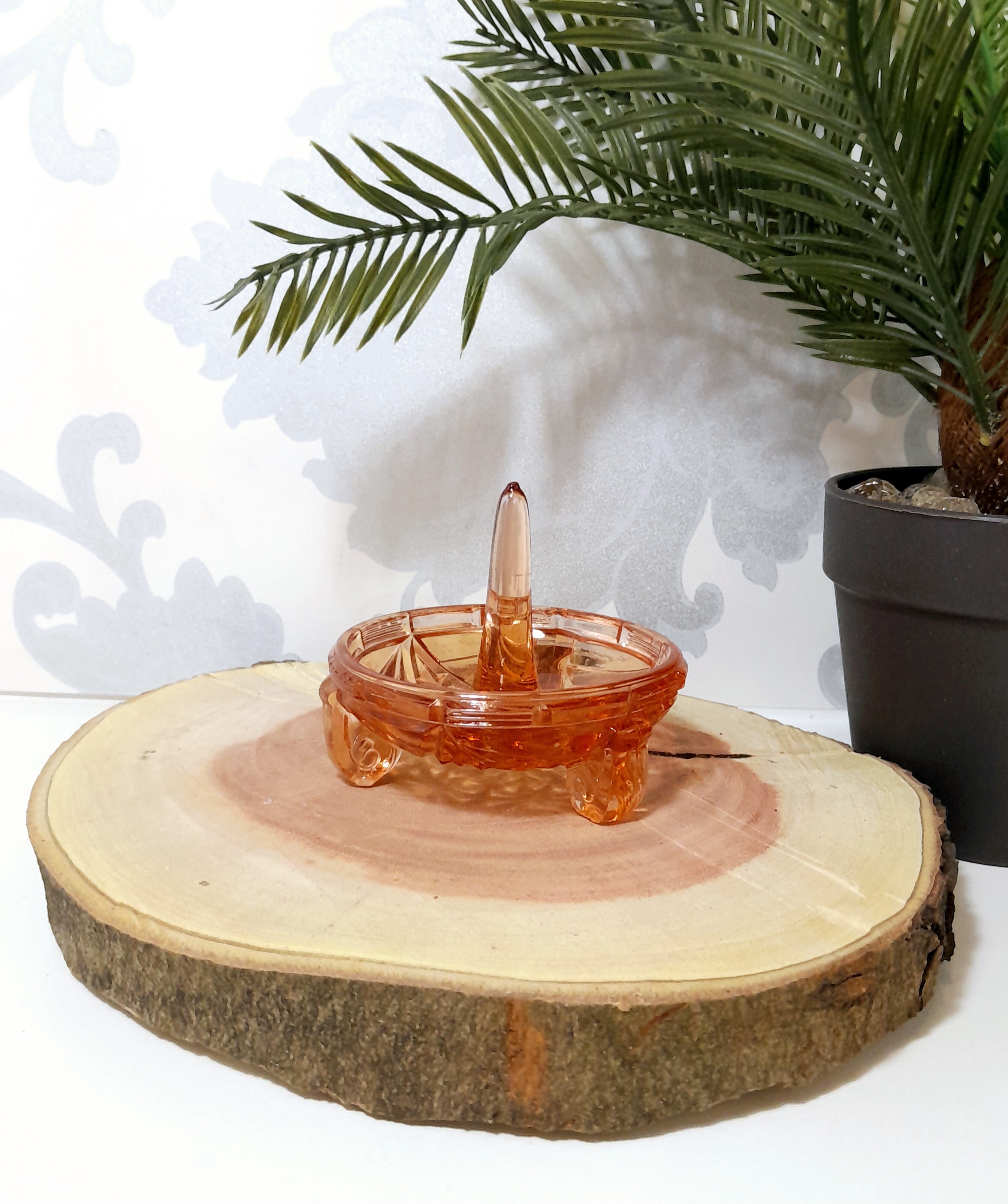 Salmon Pink Vintage Glass Vanity Ring Holder