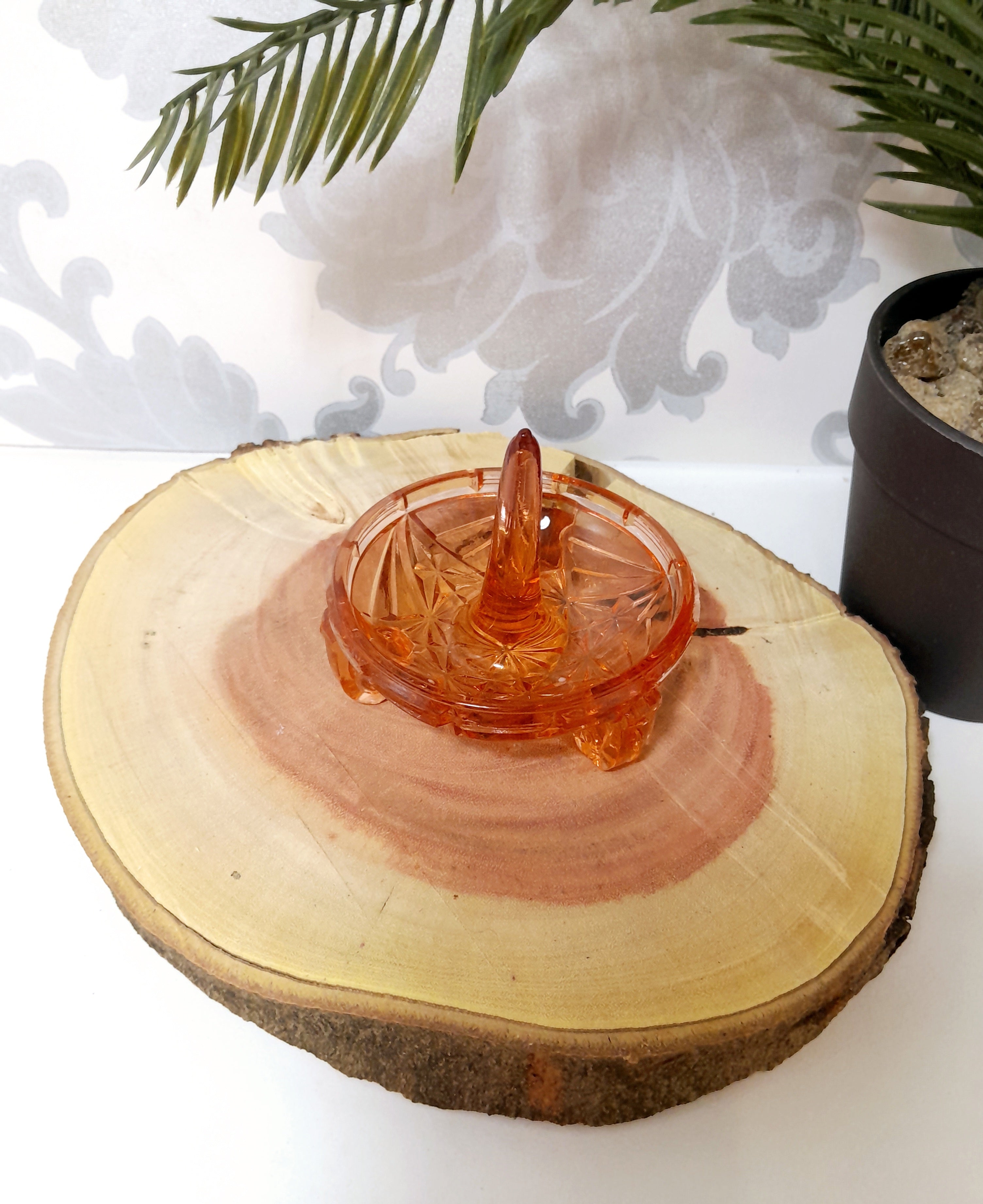 Salmon Pink Vintage Glass Vanity Ring Holder