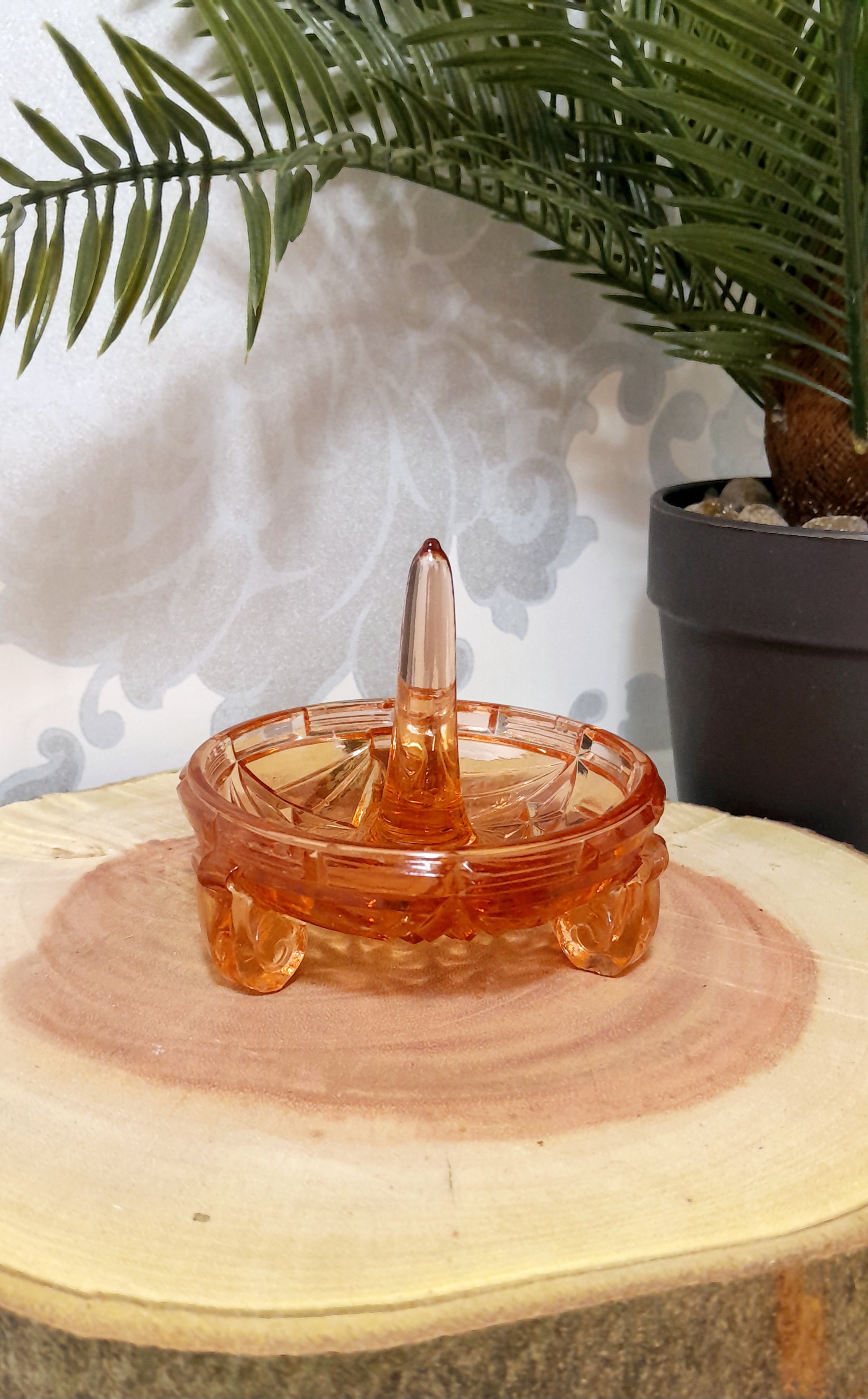 Salmon Pink Vintage Glass Vanity Ring Holder