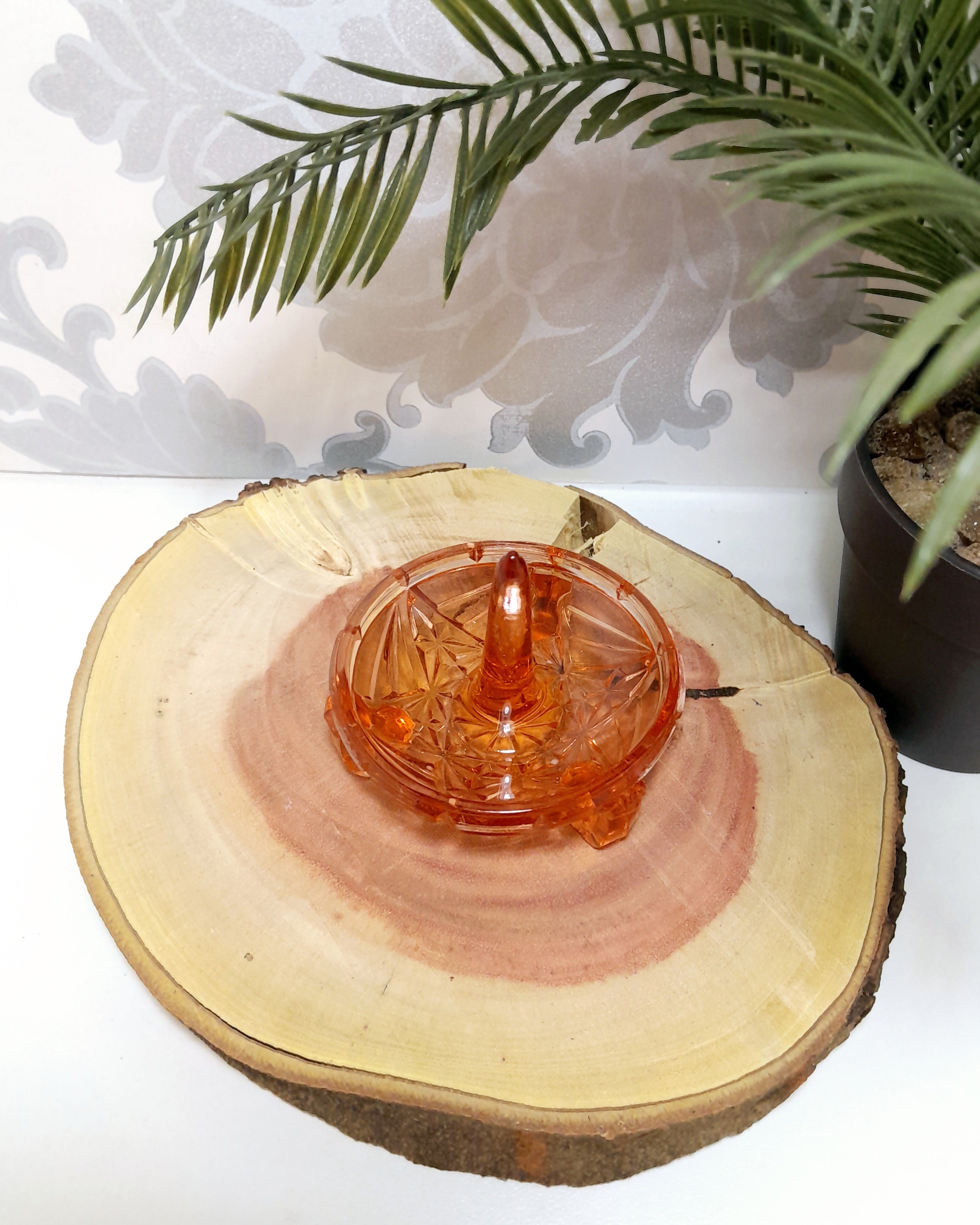 Salmon Pink Vintage Glass Vanity Ring Holder