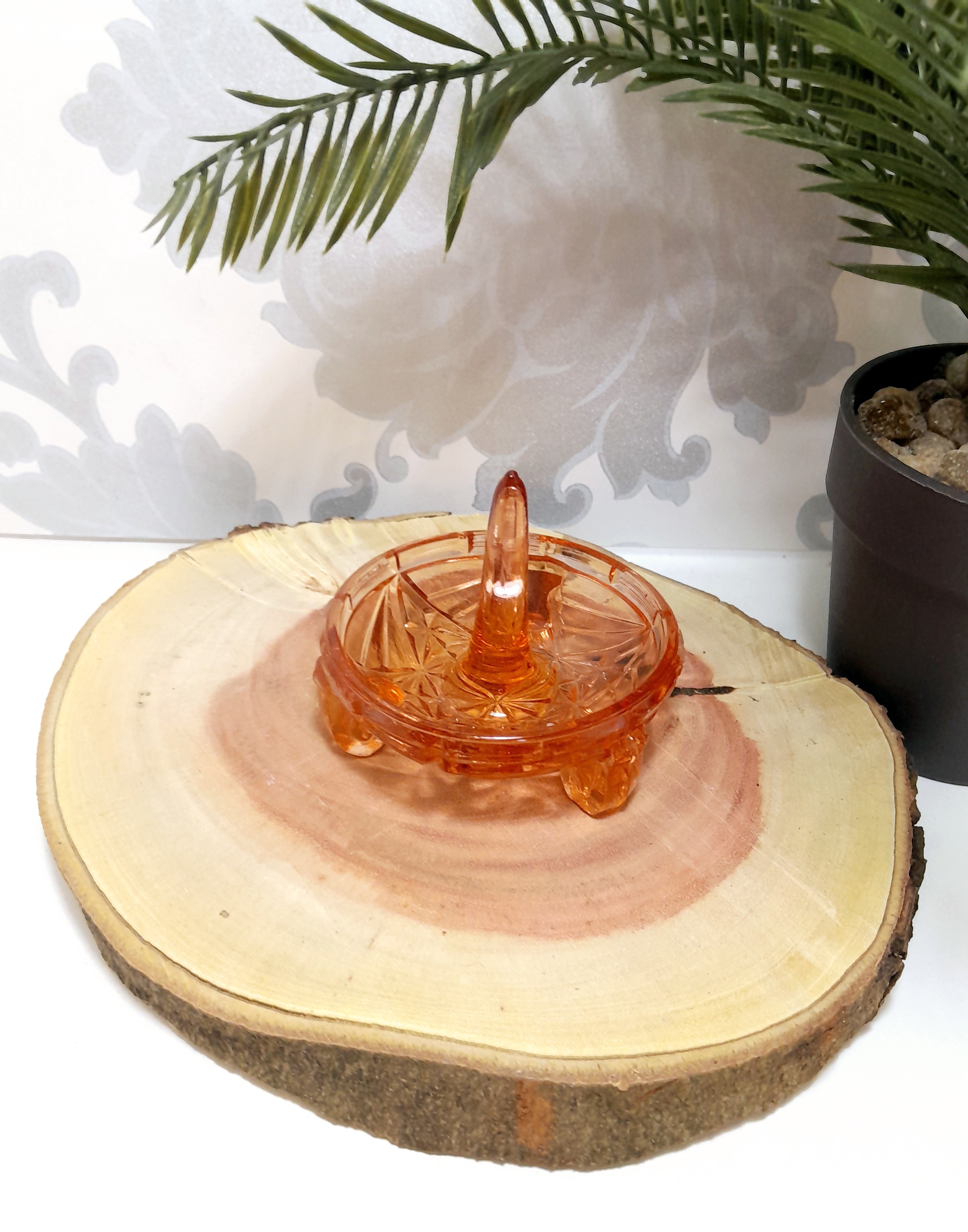 Salmon Pink Vintage Glass Vanity Ring Holder