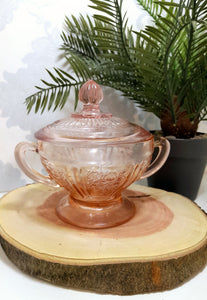 Vintage Salmon Coloured Lidded Pedestal Bowl With Handles