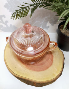 Vintage Salmon Coloured Lidded Pedestal Bowl With Handles