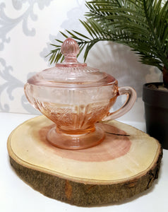 Vintage Salmon Coloured Lidded Pedestal Bowl With Handles