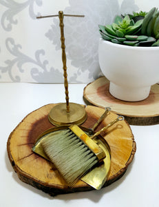 Vintage Brass Crumb Tray & Brush Hanging On A Stand