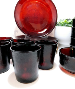 15 Piece Ruby Red Vintage Glass Breakfast Set – Plates, Bowls & Tumblers