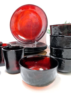 15 Piece Ruby Red Vintage Glass Breakfast Set – Plates, Bowls & Tumblers
