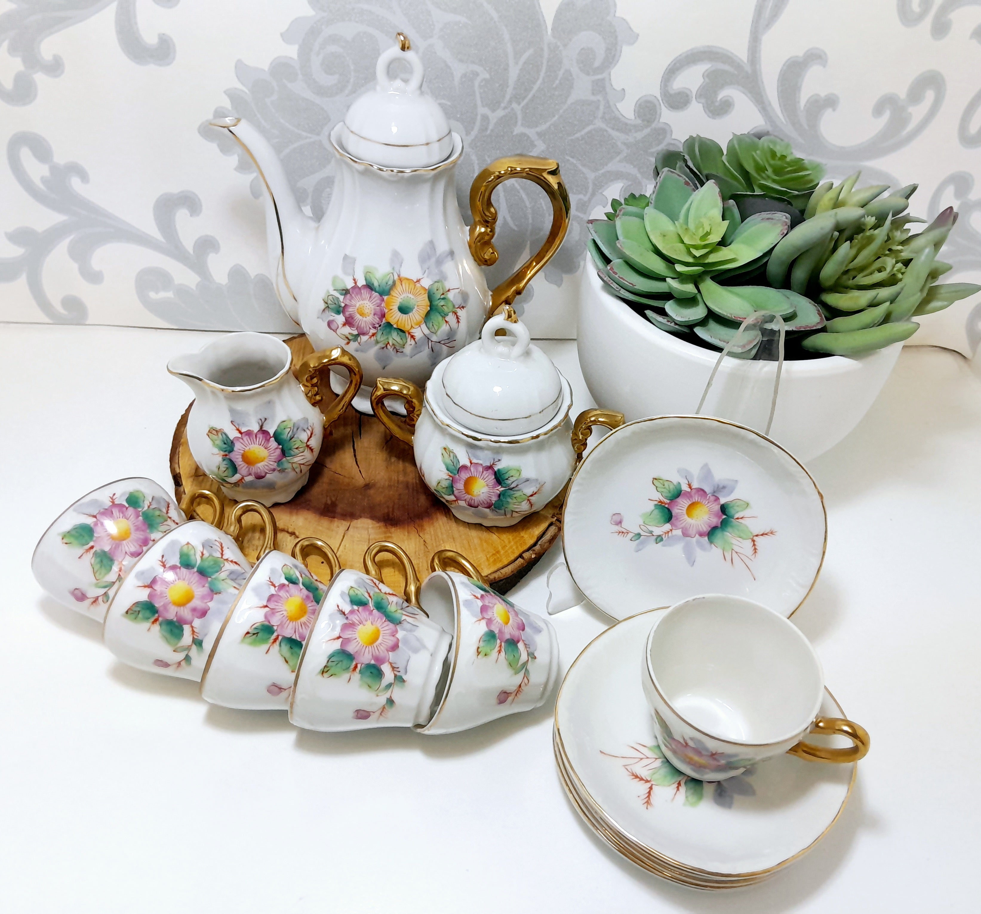 Complete Vintage Japanese Fine Bone China Demitasse Set