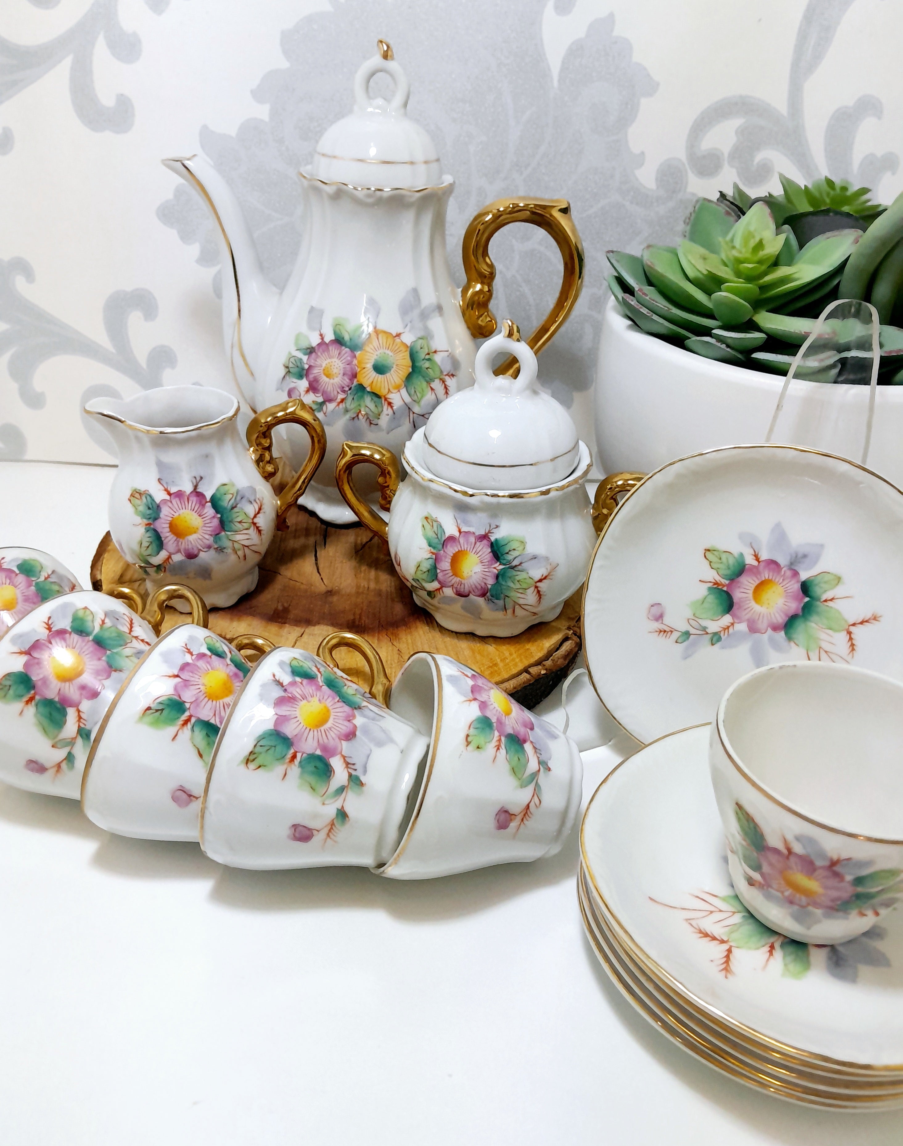 Complete Vintage Japanese Fine Bone China Demitasse Set
