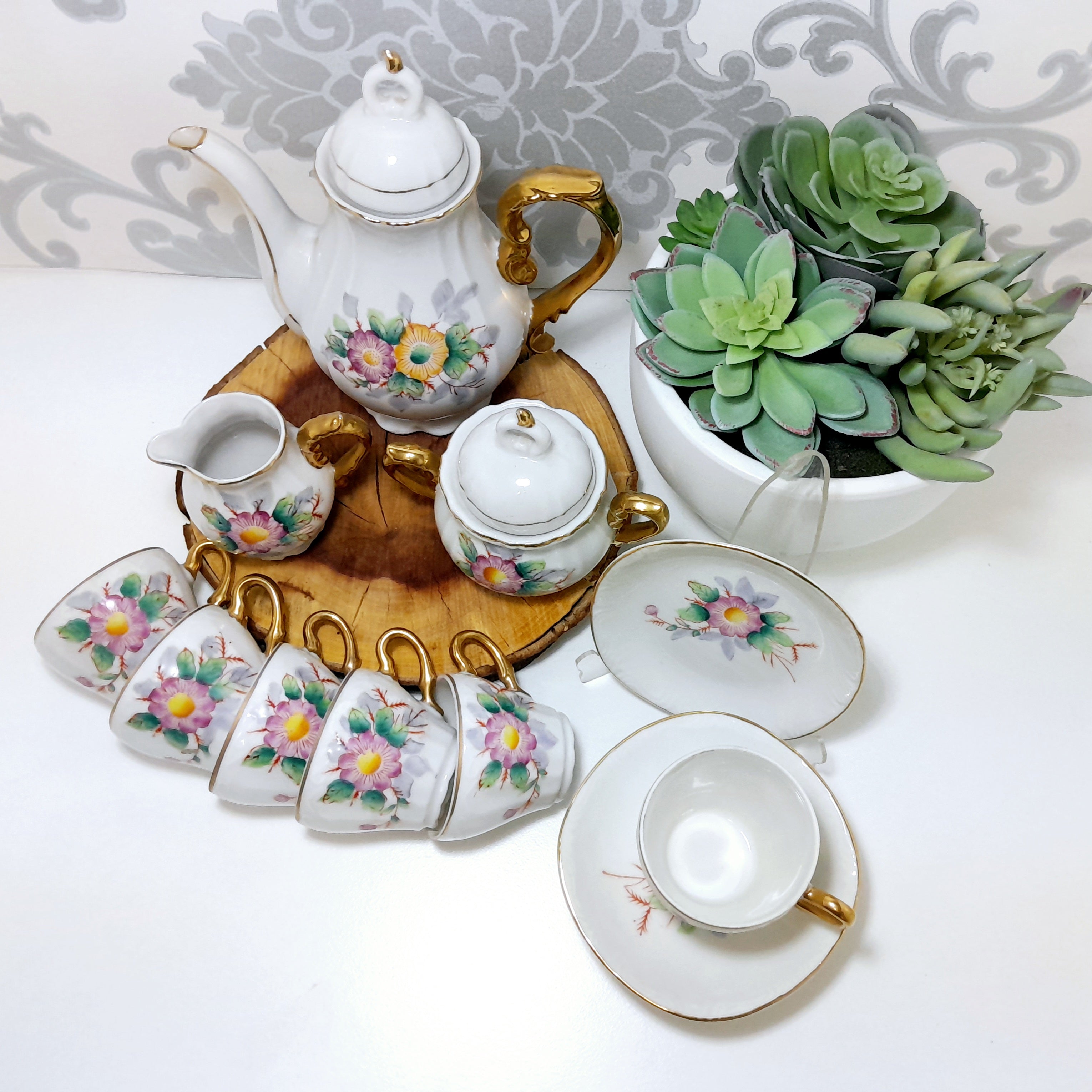 Complete Vintage Japanese Fine Bone China Demitasse Set