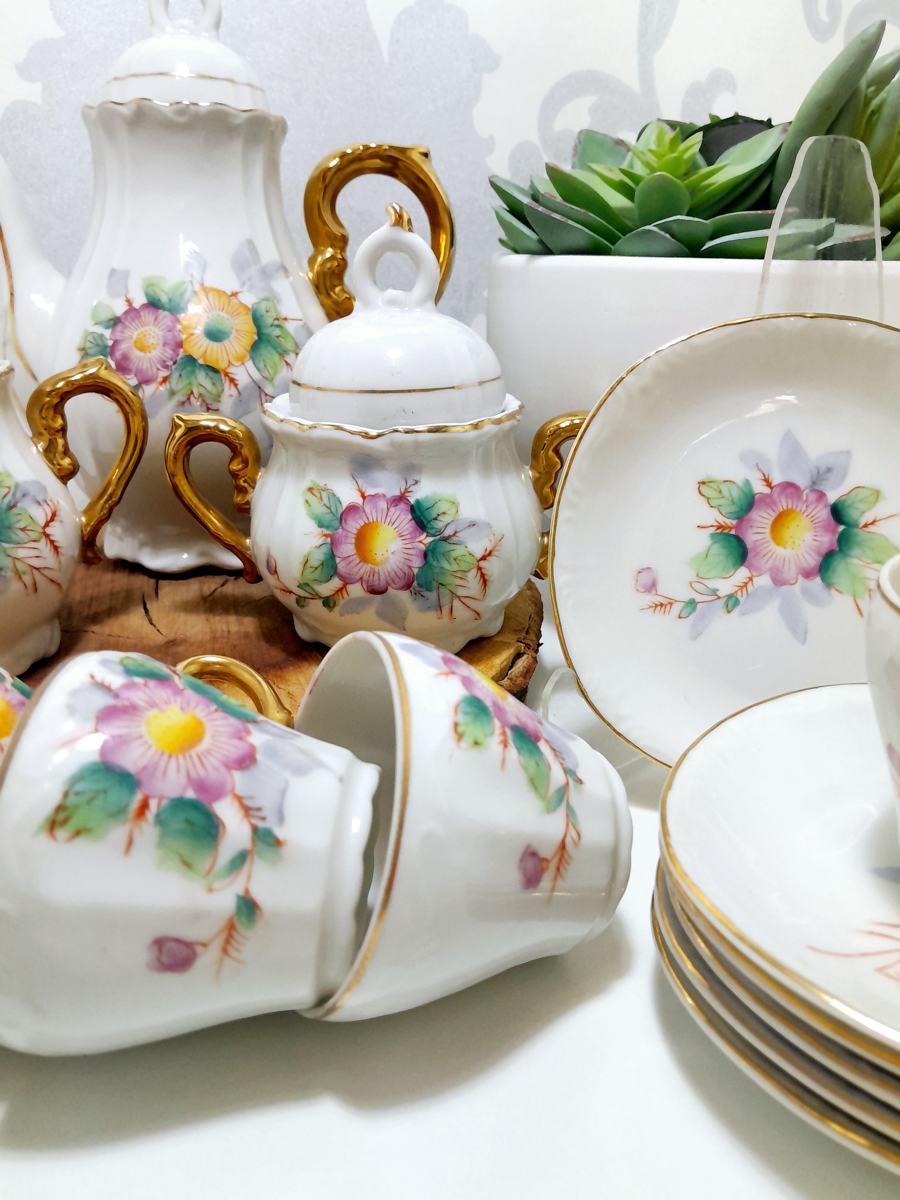 Complete Vintage Japanese Fine Bone China Demitasse Set