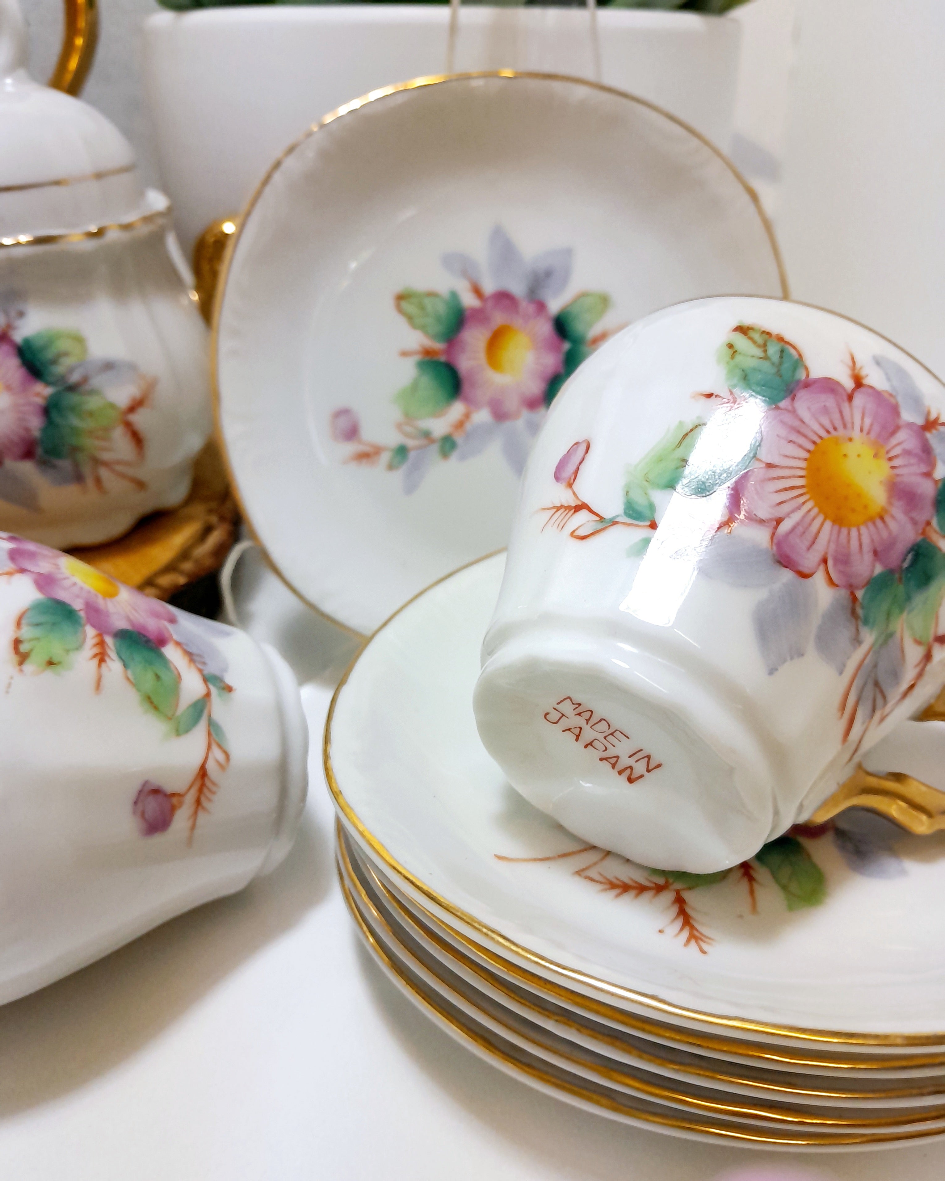 Complete Vintage Japanese Fine Bone China Demitasse Set