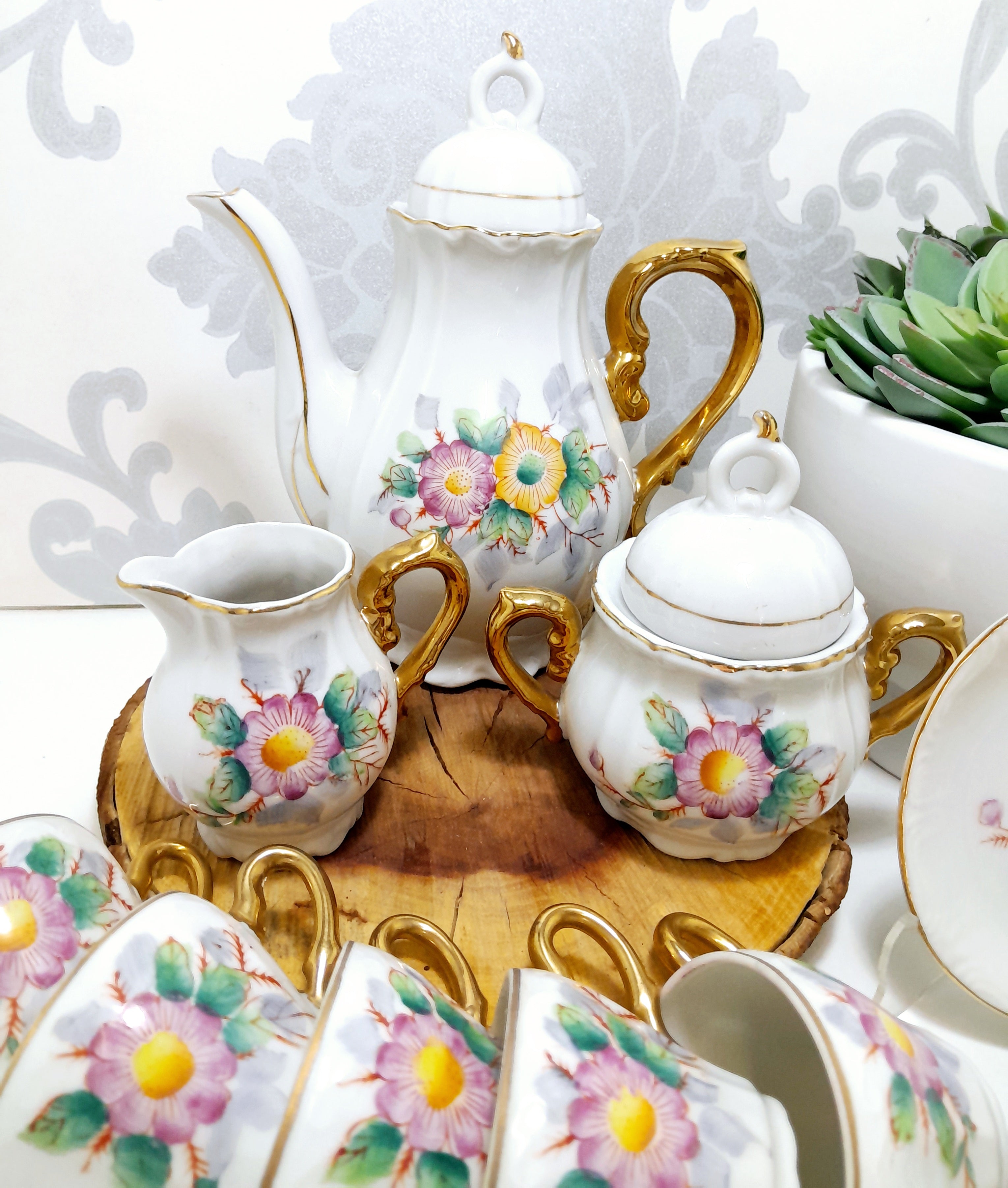 Complete Vintage Japanese Fine Bone China Demitasse Set