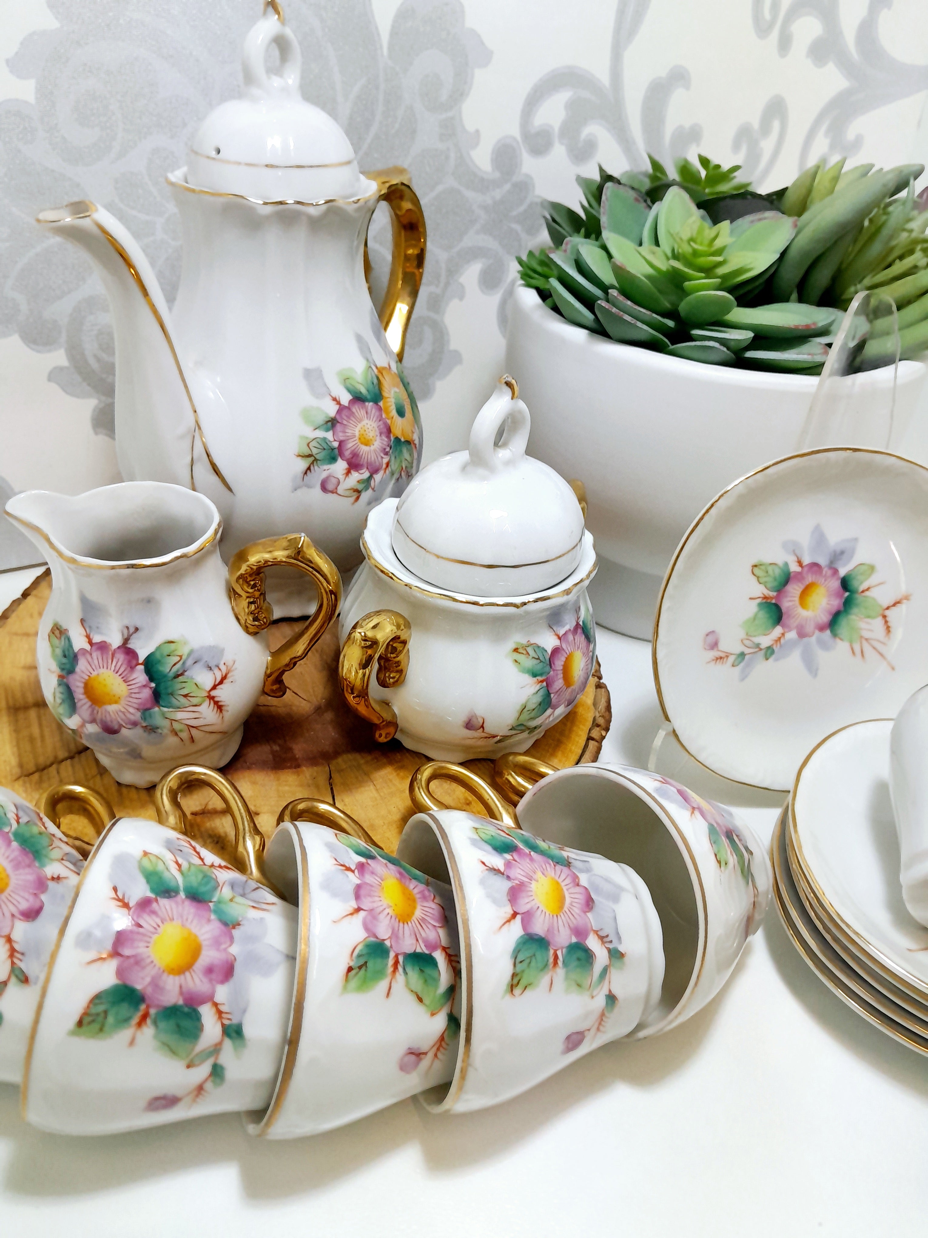 Complete Vintage Japanese Fine Bone China Demitasse Set